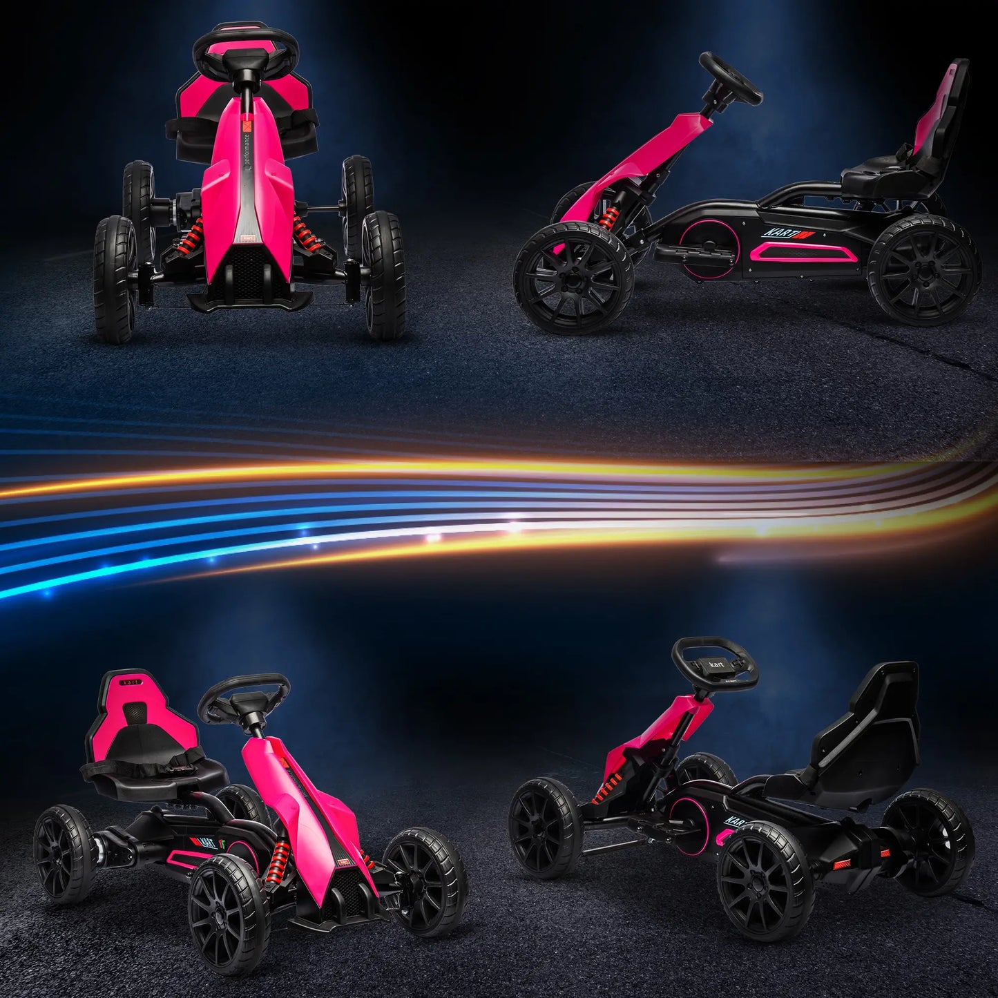 12V Electric Go Kart for Kids, Ride-On Racing Go Kart with Forward Reversing, Rechargeable Battery, 2 Speeds, for Boys Girls Aged 3-8 Years Old - Pink