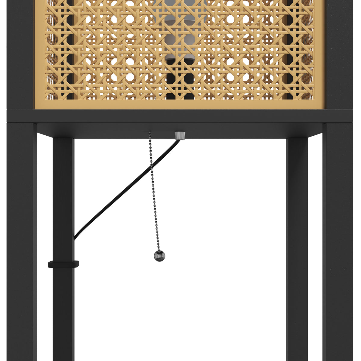 HOMCOM Floor Lamp with Shelves, Rattan Shade and Pull-Chain Switch, 3-Tier Storage Shelves for Bedroom Living Room, Black