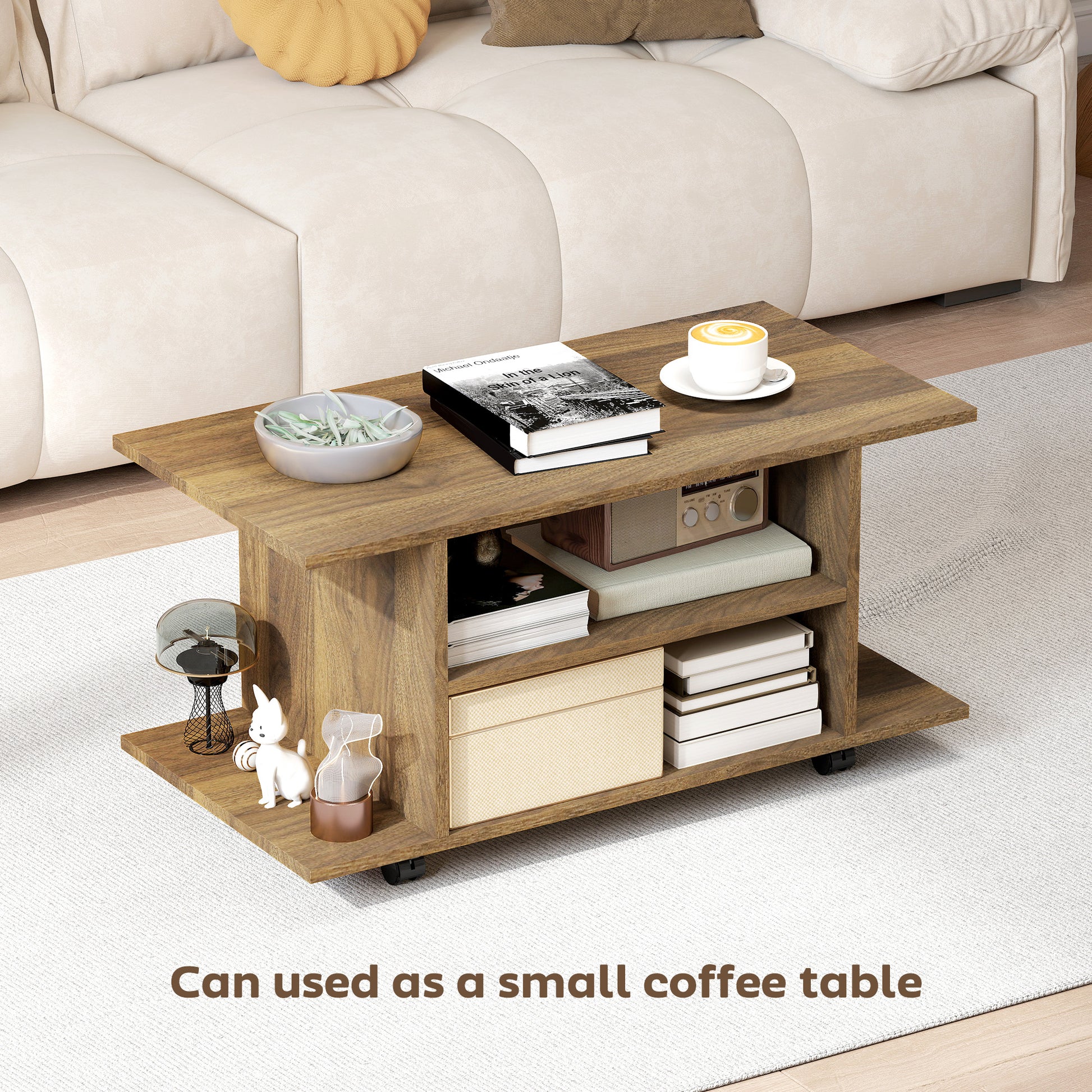 HOMCOM Modern TV Cabinet Stand Storage Shelves Table Mobile Bedroom Furniture Bookshelf Bookcase Walnut