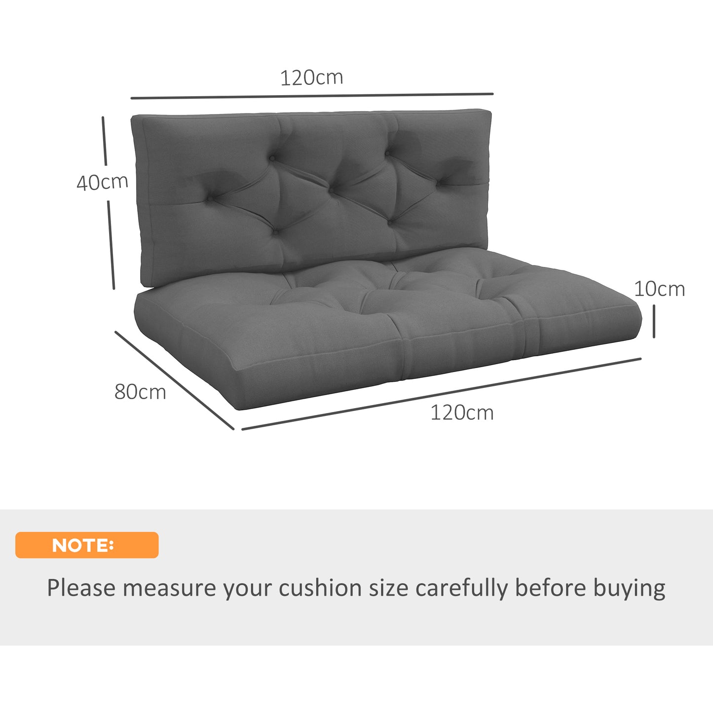 Outsunny Seat and Back Padded Pallet Cushion Set - Dark Grey