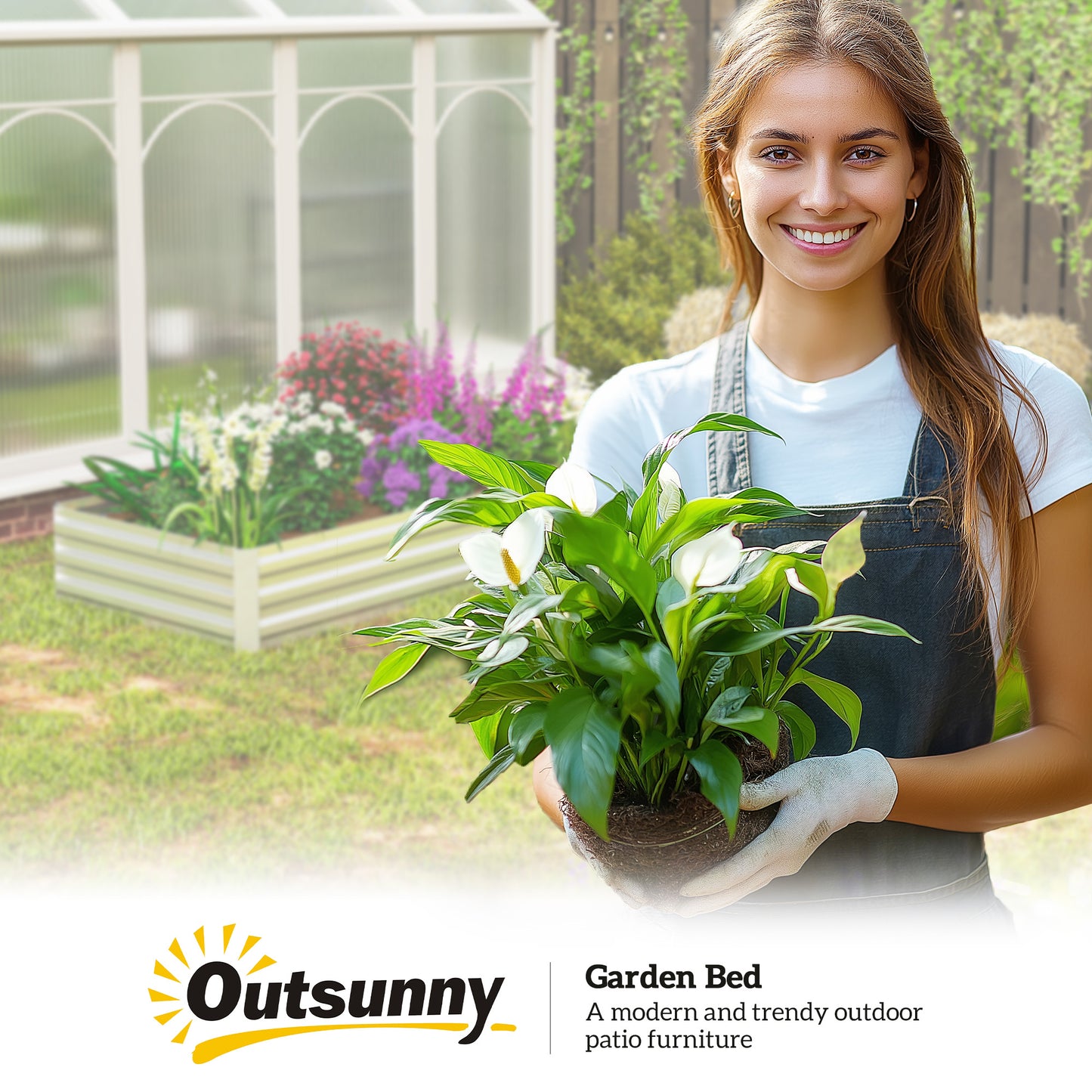 Outsunny Metal Raised Garden Bed Planter Box Outdoor Planters for Growing Flowers, Herbs, Green, Silver