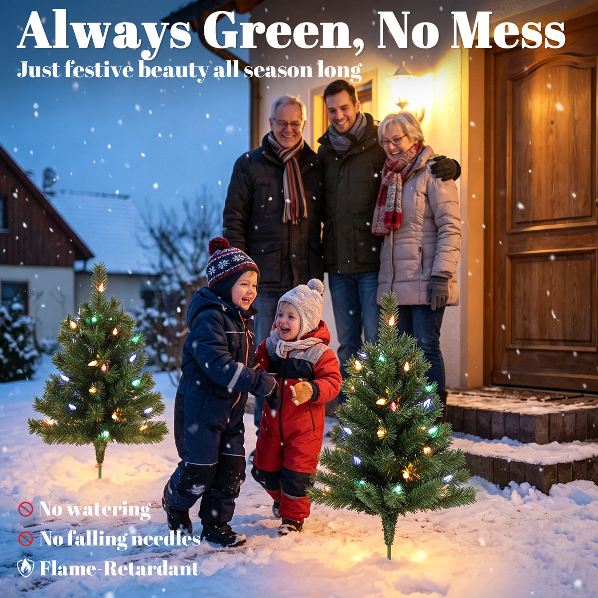 HOMCOM 60 cm Prelit Christmas Tree, 2 Packs Artificial Christmas Trees with 60 Colourful LED Lights, 130 Tips, Green