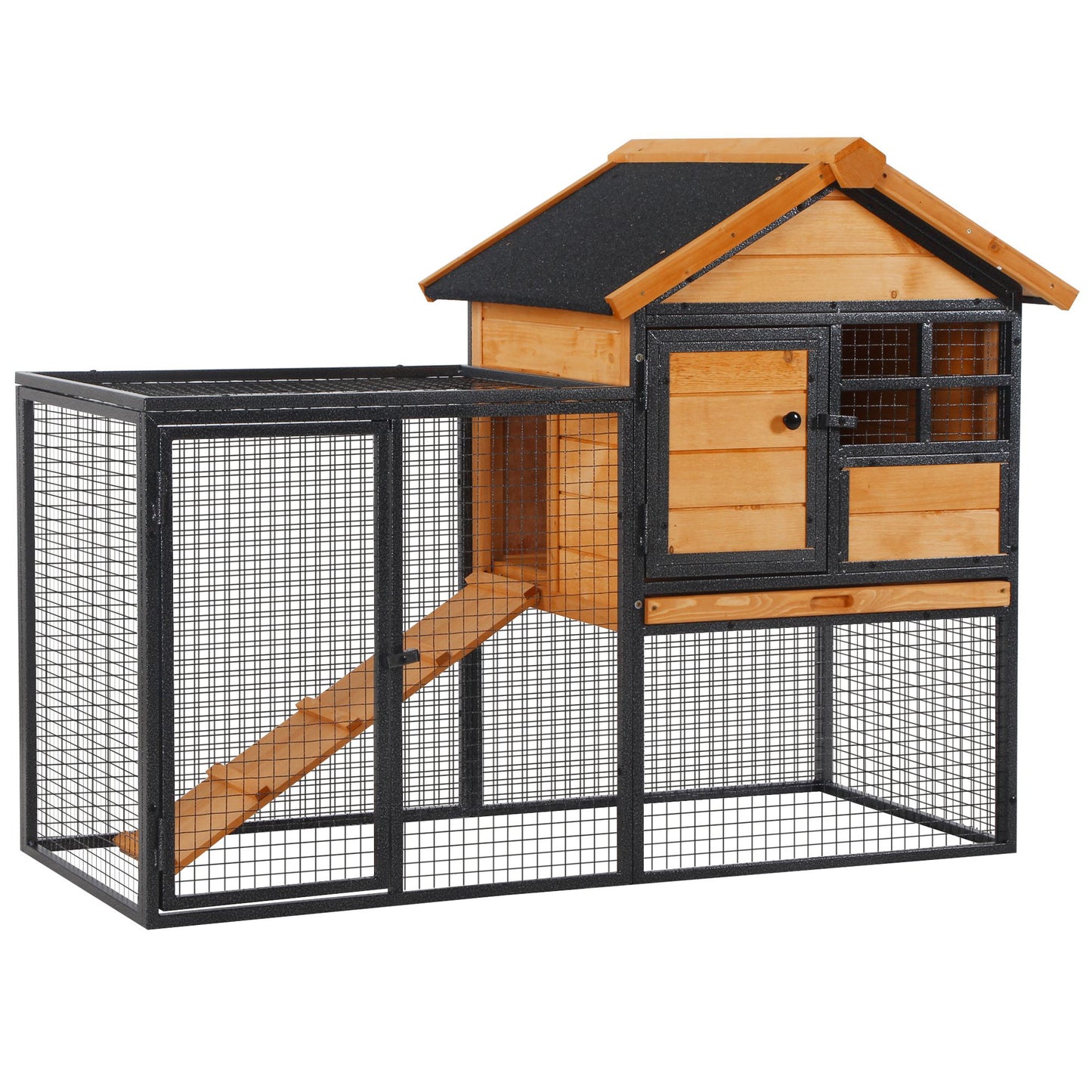 PawHut Rabbit Hutch Guinea Pig Hutch Wood-metal Elevated Guinea Pig House Pet Bunny Cage for Outdoor 122 x 63 x 92cm Light Yellow Default Title