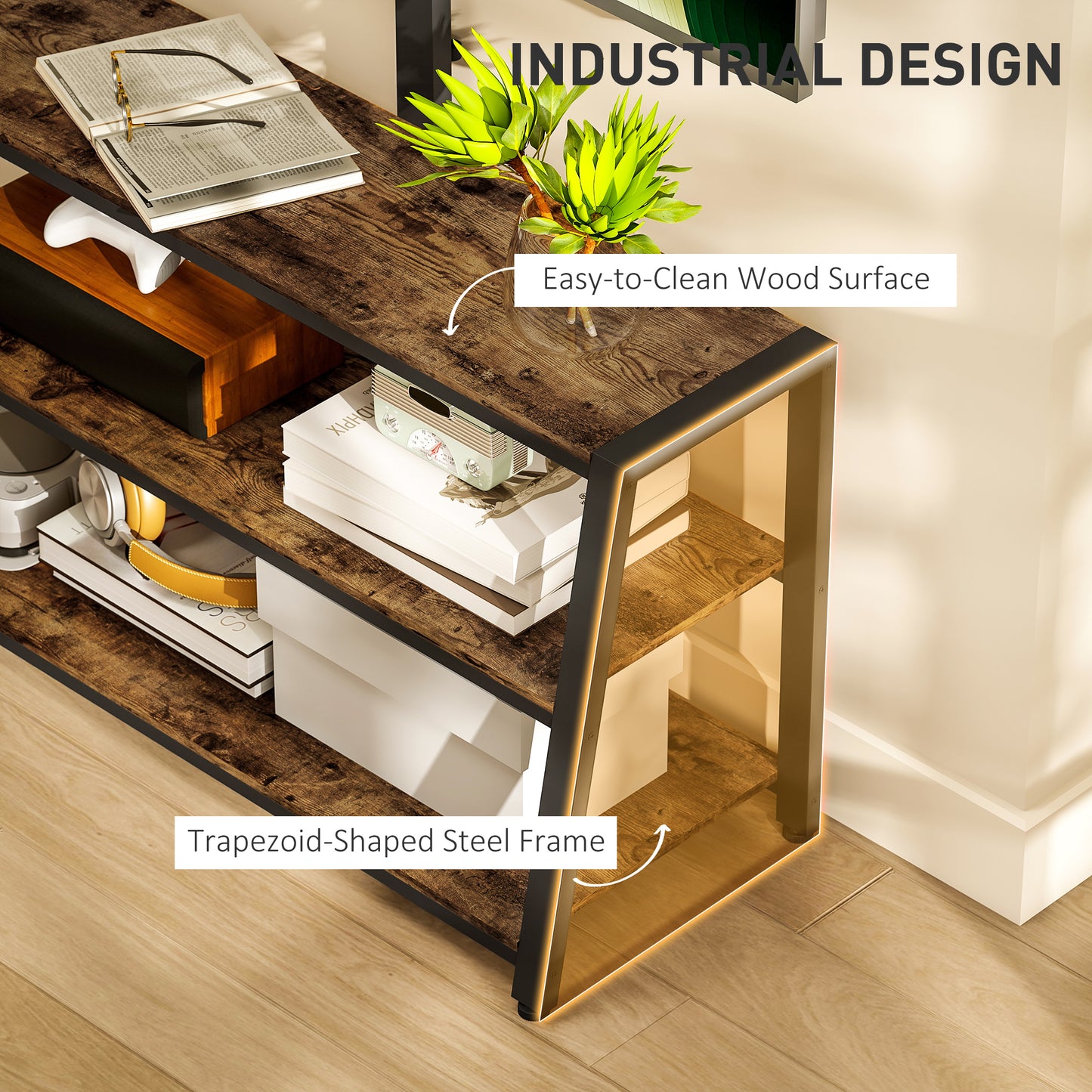 HOMCOM Industrial-Style TV Stand, with 35° Swivel Bracket - Dark Brown