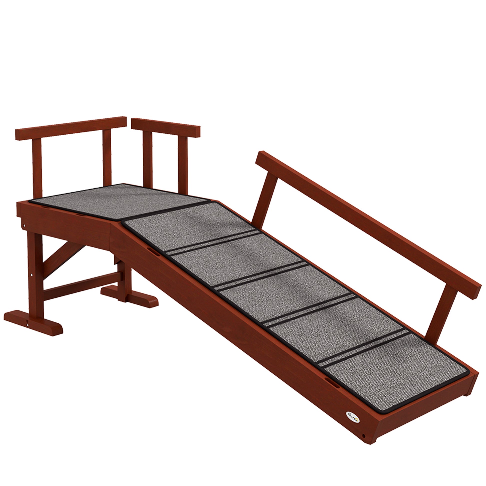 PawHut Wooden Dog Ramp with Removable Guardrails, Non-Slip Surface, 125 cm Long, Brown Default Title