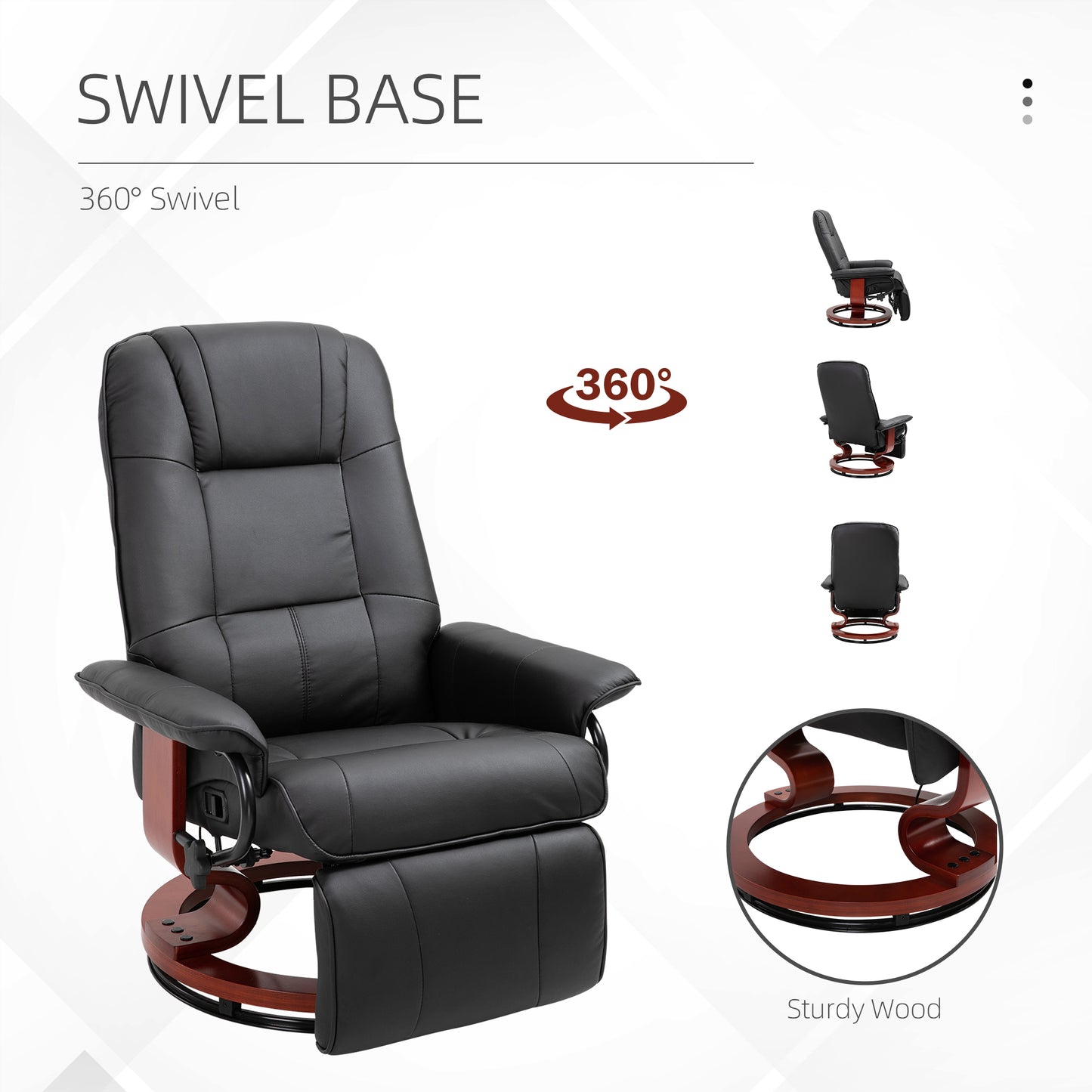 HOMCOM 360° Swivel Recliner Chair with Footstool, Faux Leather Upholstered Armchair for Living Room, Bedroom, Office, Black