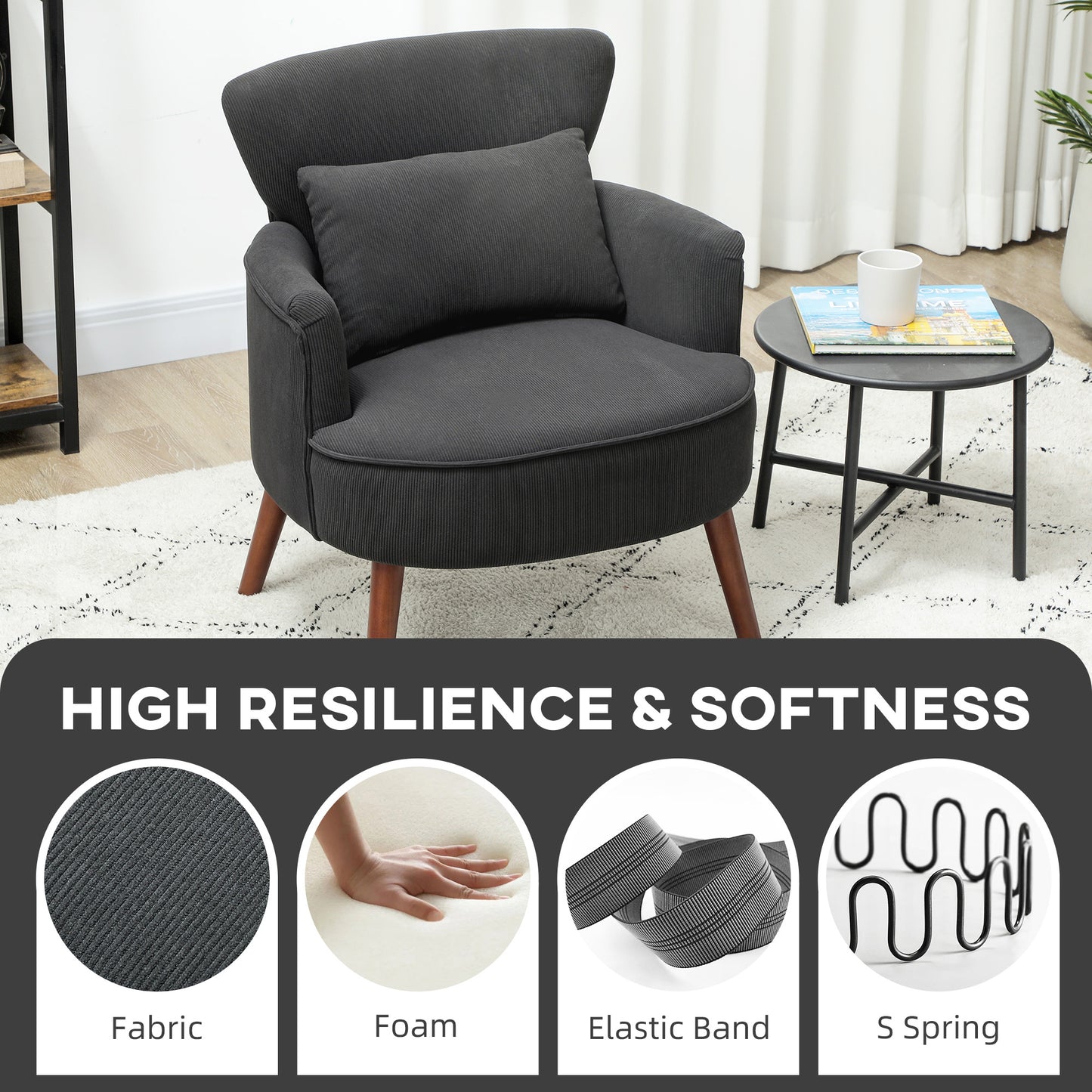 HOMCOM Corduroy Retro Accent Chair - Black