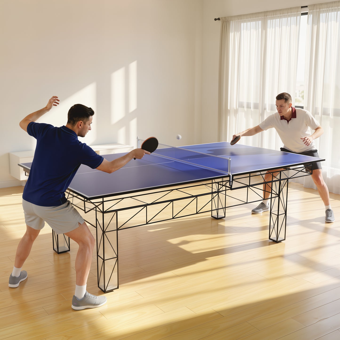 SPORTNOW 9 ft Folding Ping Pong Table Top for Billiard Tables, Table Tennis Conversion Top with Net, Foam Padding, Blue
