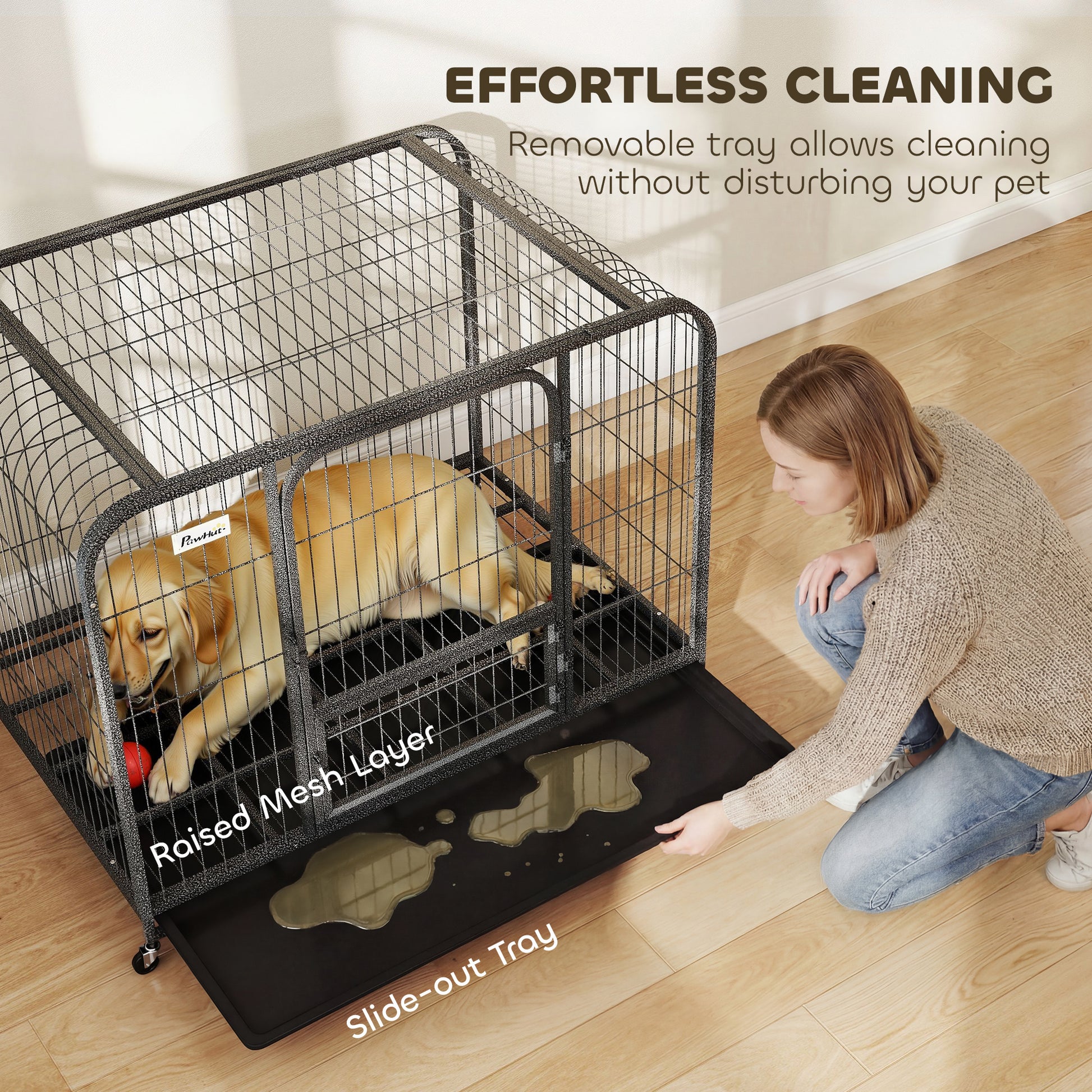 PawHut Heavy Duty Dog Crate,109 x 72 x 85 cm, Large Dog Cage for Small to Large Breeds