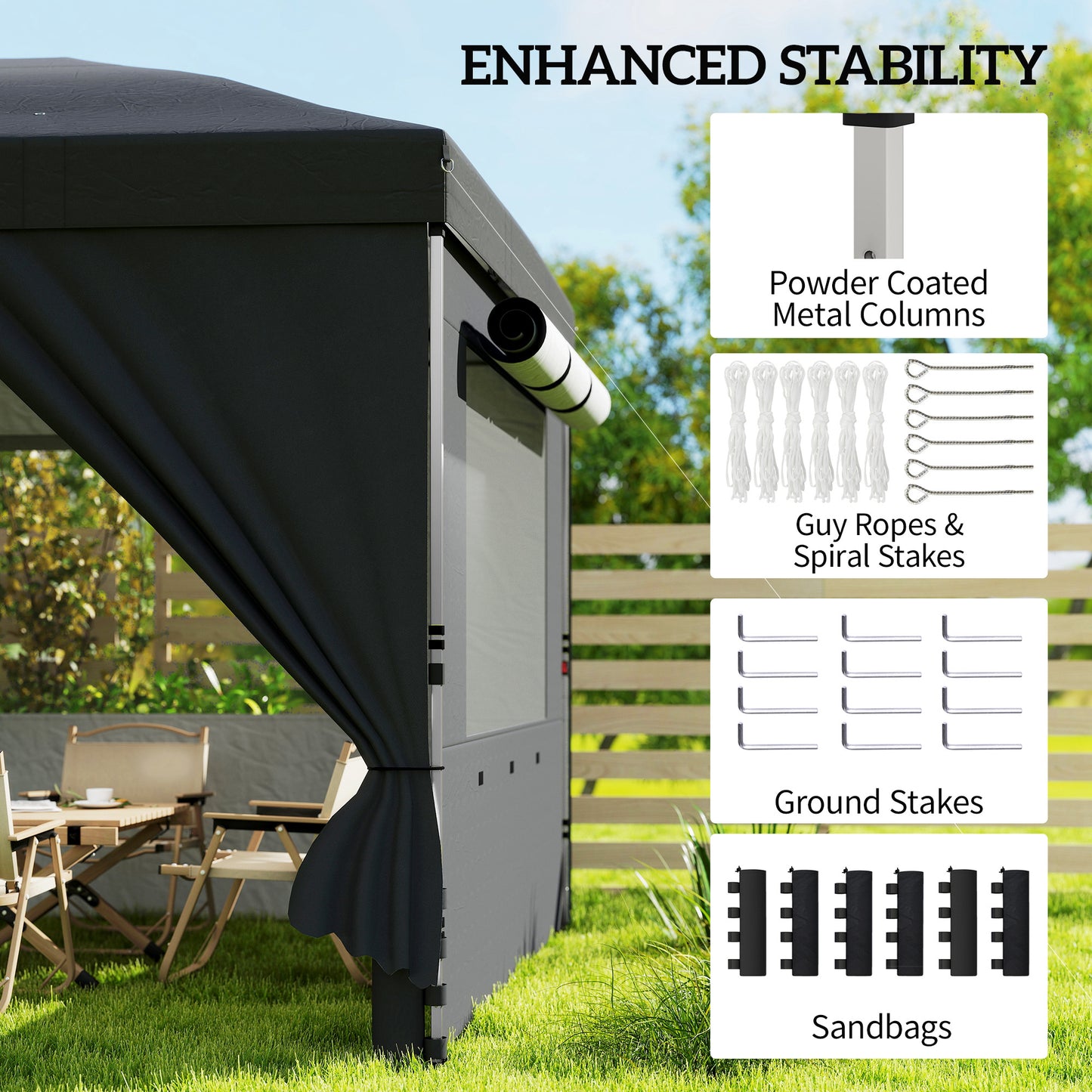 Outsunny 3 x 6 m Pop Up Canopy with UV50+ Protection Garden Gazebo with 6 Sidewalls, Black