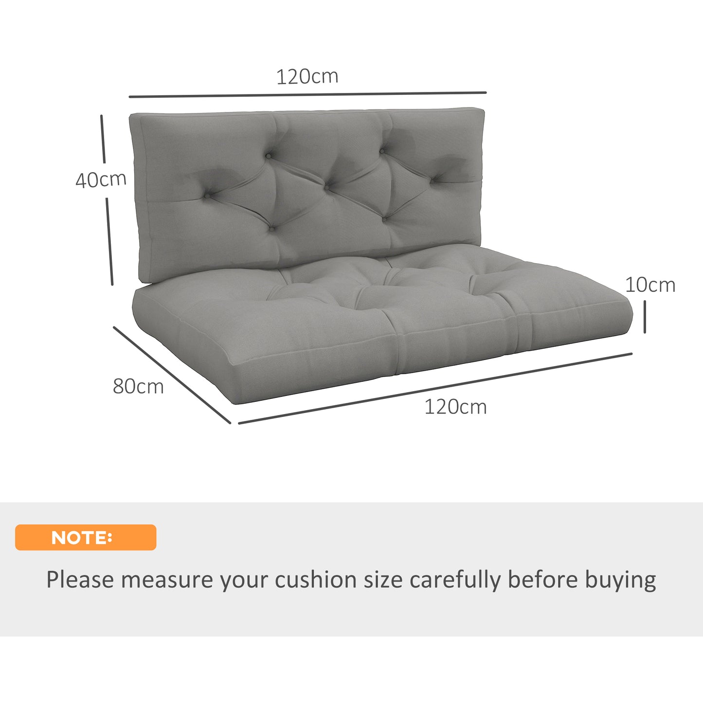 Outsunny Seat and Back Padded Pallet Cushion Set - Light Grey