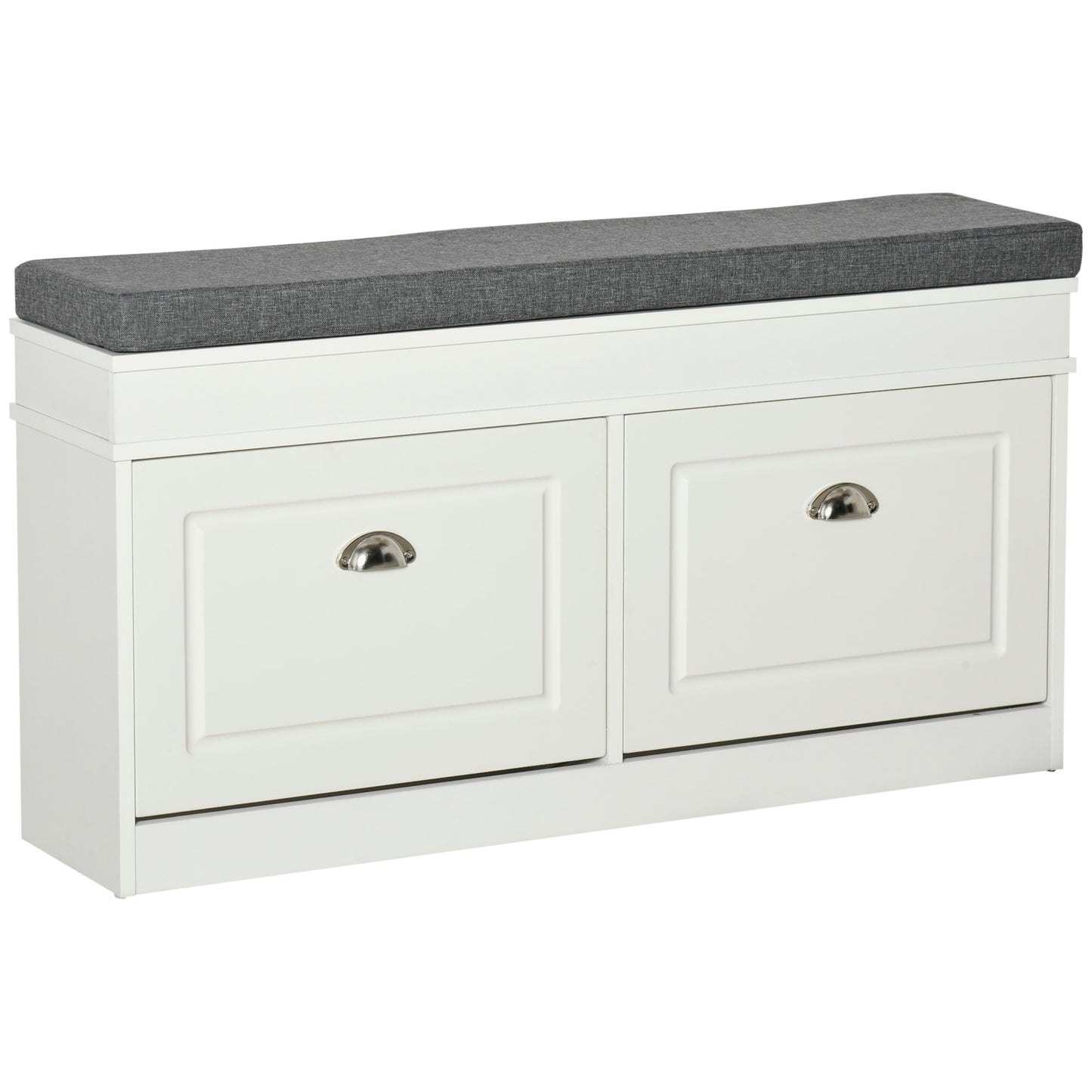 HOMCOM Shoe Storage Bench with Seat Cushion, 2 Drawers, Adjustable Shelf for Entryway, Living Room, White