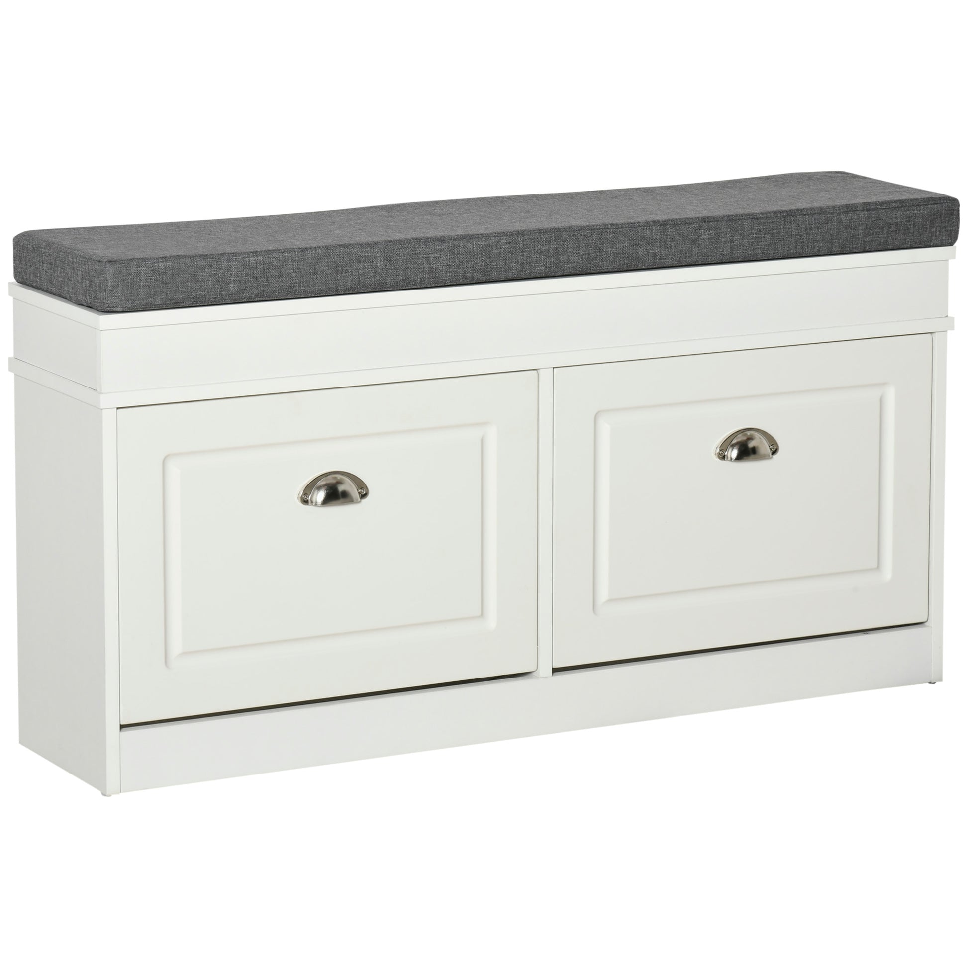 HOMCOM Shoe Storage Bench with Seat Cushion, 2 Drawers, Adjustable Shelf for Entryway, Living Room, White