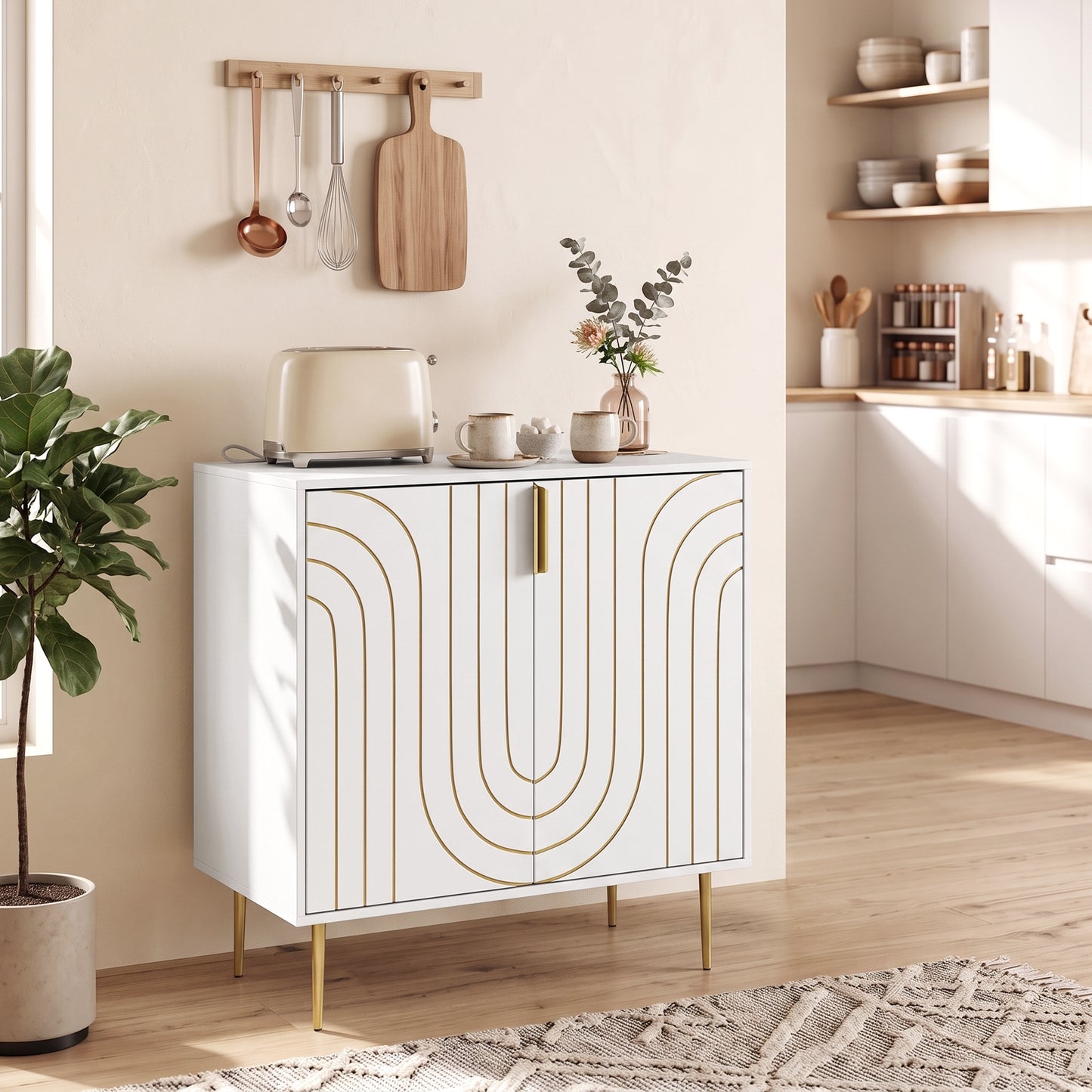 HOMCOM Modern Kitchen Cupboard, Storage Cabinet with 2 Doors, Adjustable Shelf and Metal Legs, White
