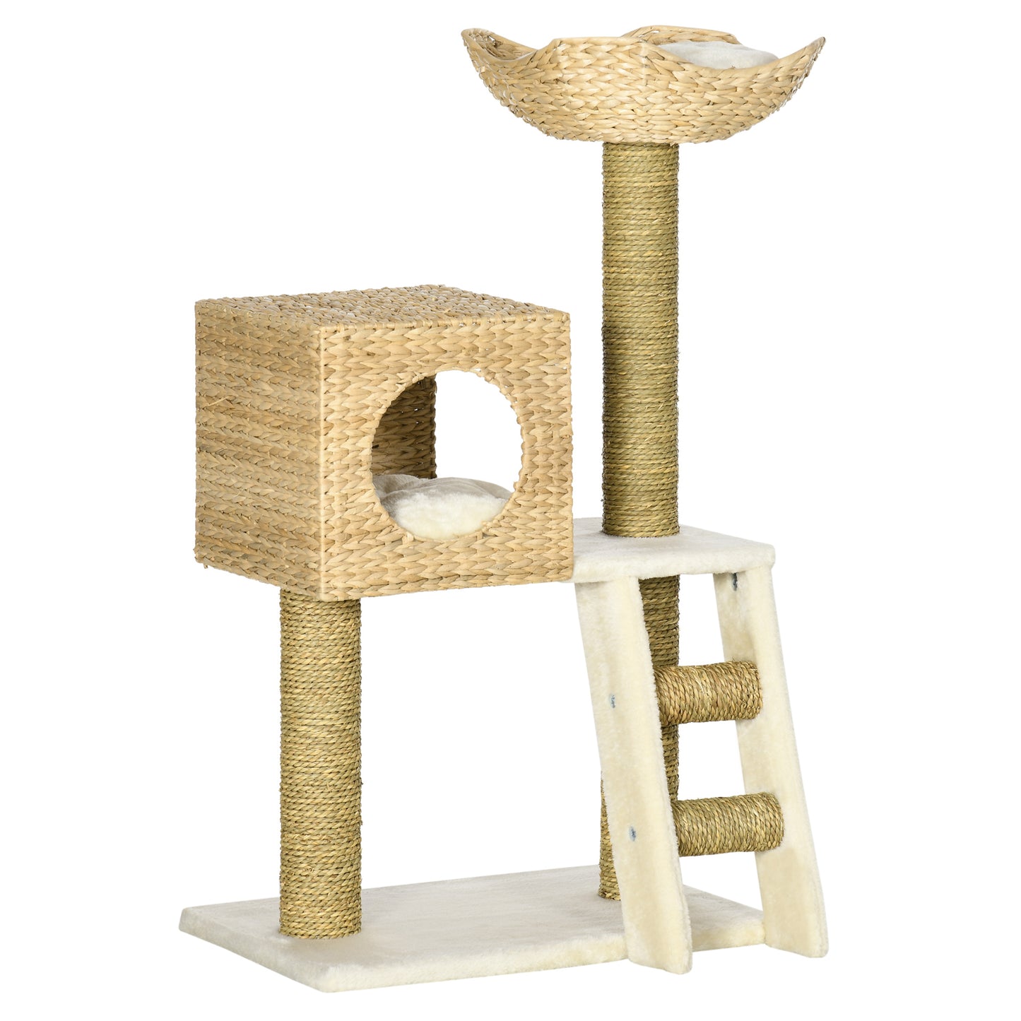 PawHut Cat Tree, with Scratching Posts, Bed, Cat House - Natural Finish Default Title