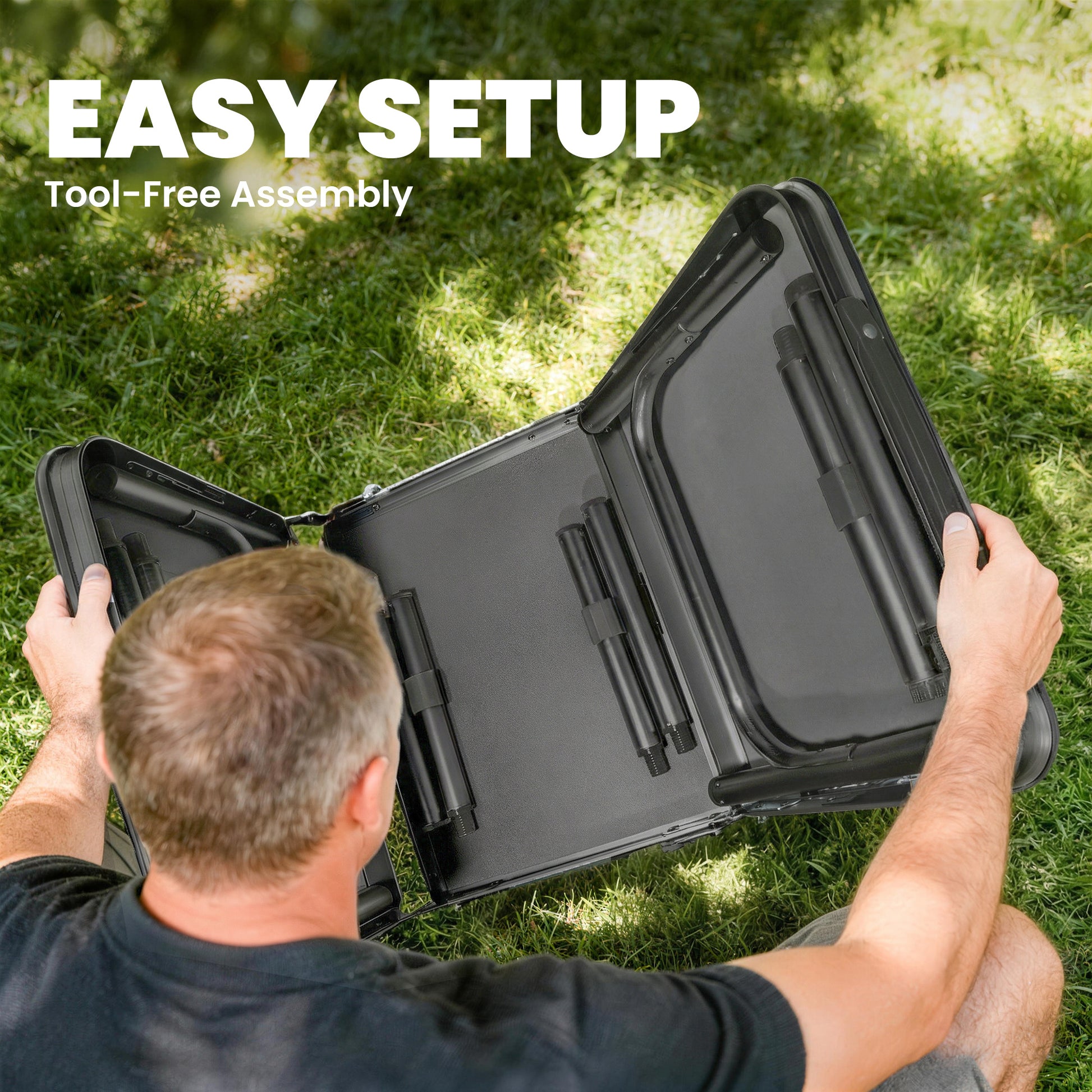 Outsunny 3ft Folding Camping Table, Picnic Table with Mesh Storage Layer, Carrying Bag and Metal Frame, Black