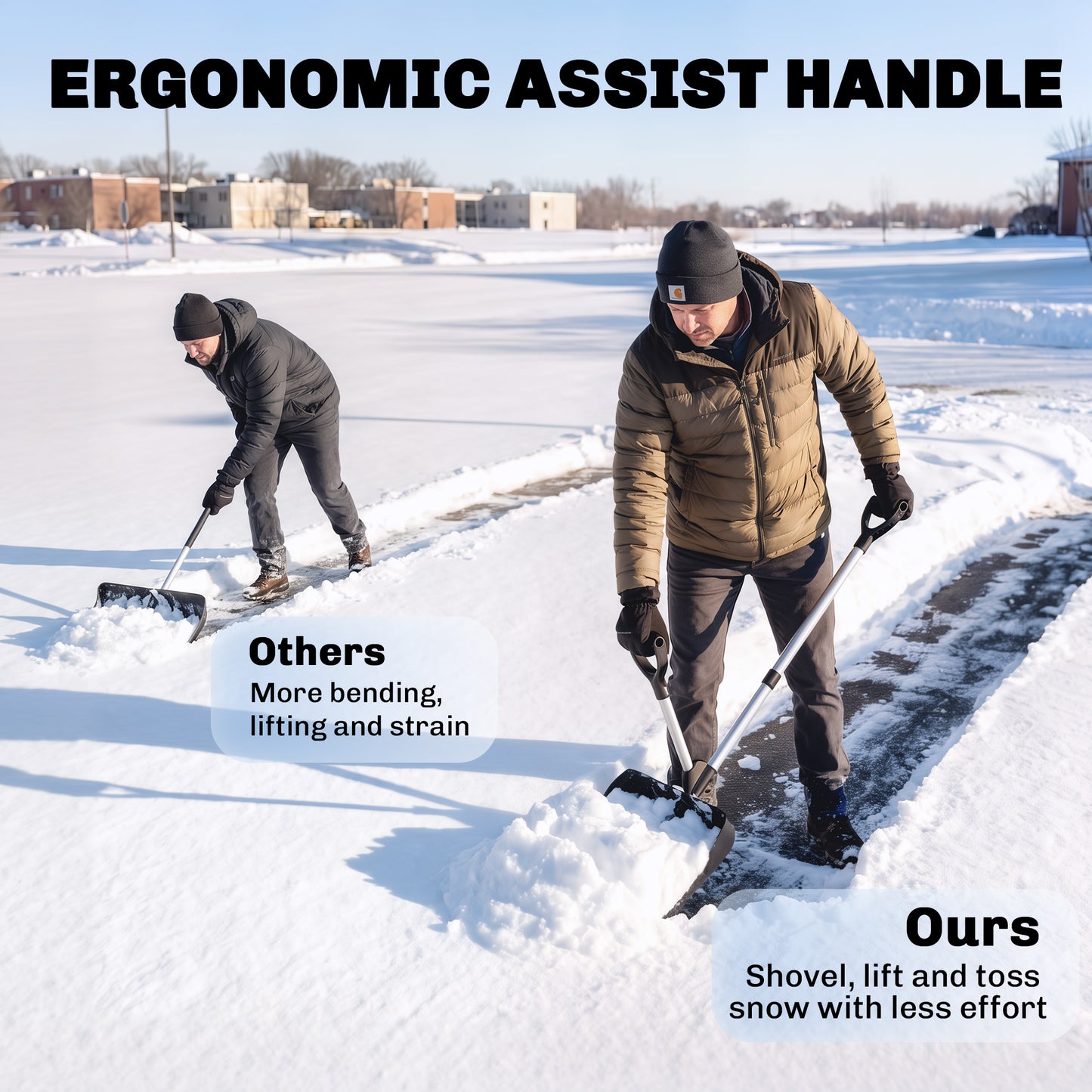 Outsunny Heavy-Duty Snow Shovel with Assist Handle, Portable Snow Pusher with 45cm Wide Blade, Detachable Aluminium Handle