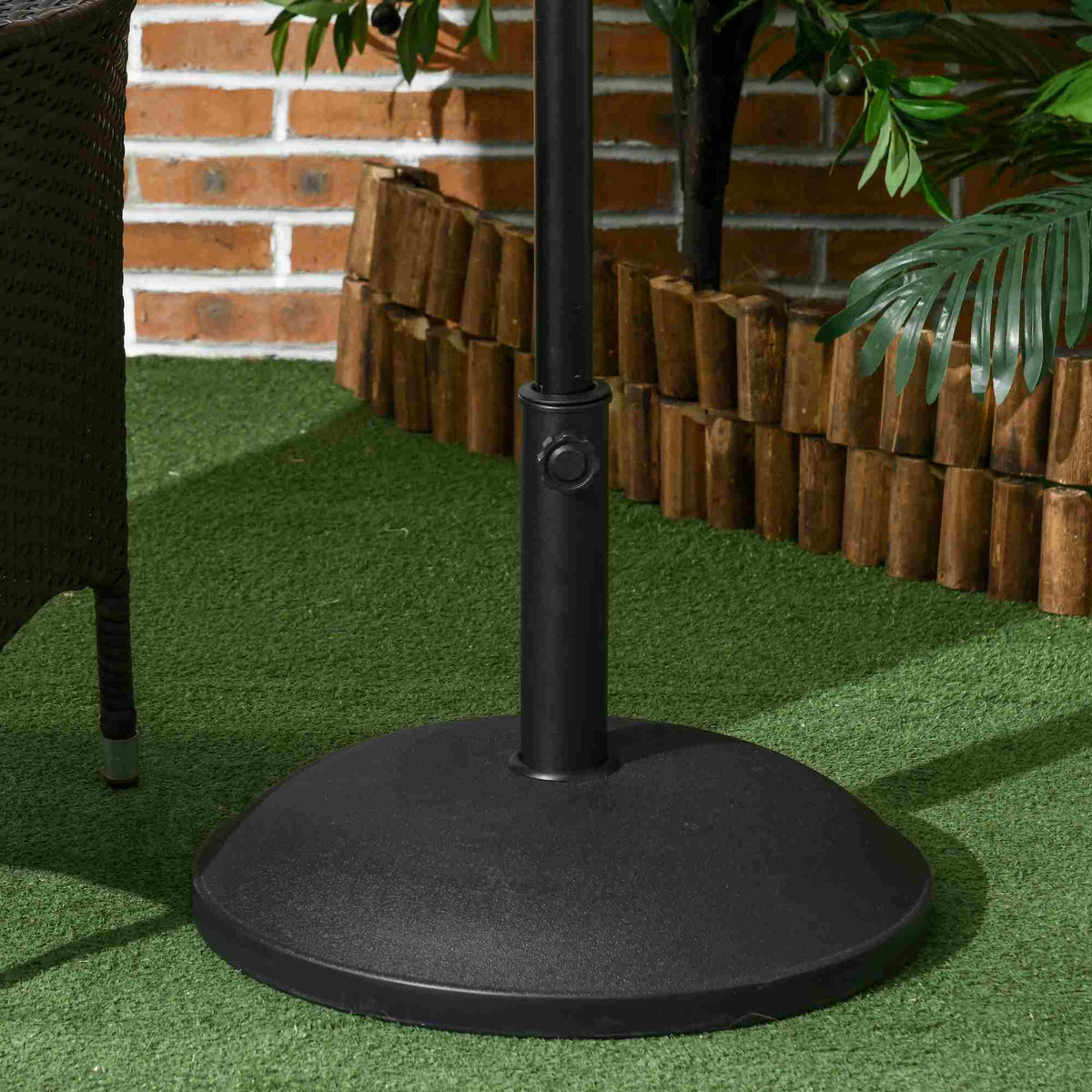 Outsunny 25 kg Parasol Base, Heavy Duty Concrete Patio Umbrella Stand with Adjustable Knob, 49 cm Round Garden Parasol Holder for 35 to 48 mm Poles, Black