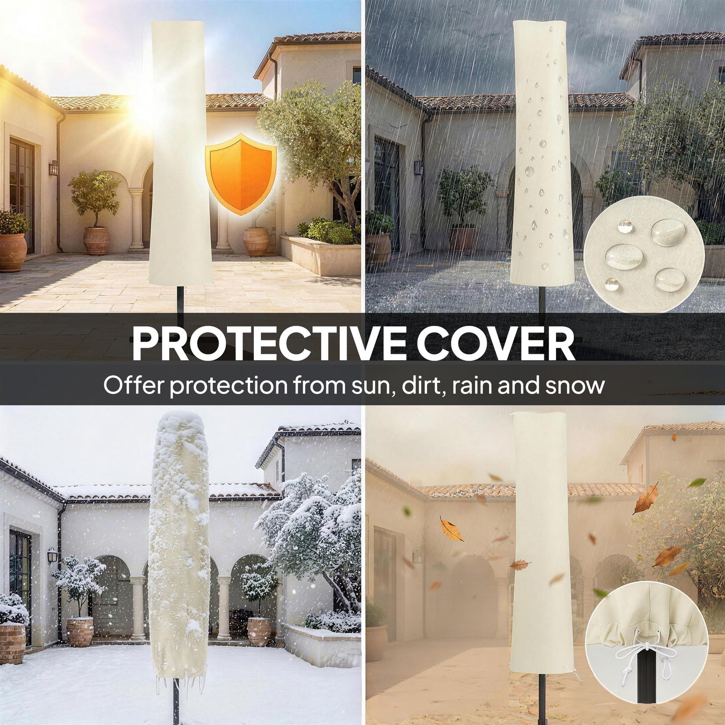 Outsunny 3 x 3 m Garden Cantilever Parasol w/ Light, Cover, UPF50+ Patio Umbrella w/ Wind Protection, 360Â° Rotation, Cream White