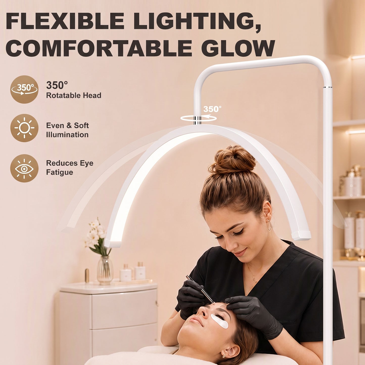 HOMCOM Half Moon Lash Light, 350Â° Rotatable Head, 7 Colours, Dimmable Beauty Floor Lamp, White