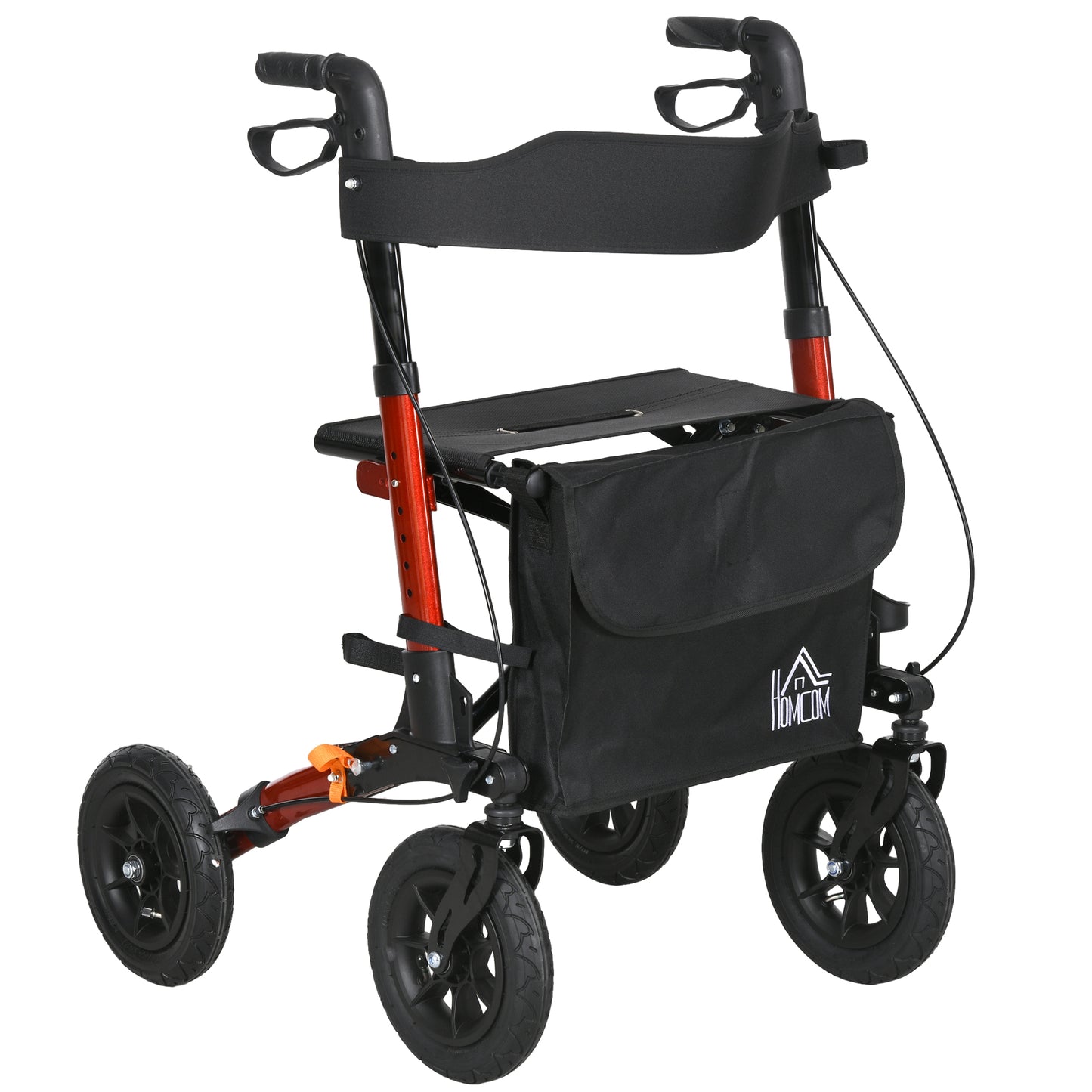 HOMCOM Lightweight Walking Frame, Rubber Wheels, Rollator Walker with Seat and Wheels with Adjustable Handle, Bag, Red