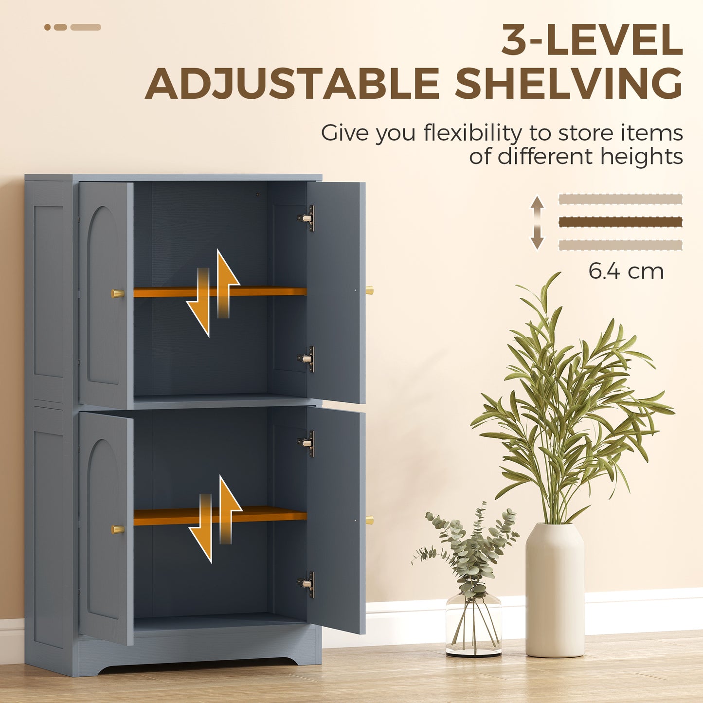 HOMCOM 4-Door Kitchen Storage Cabinet with Adjustable Shelves - Grey