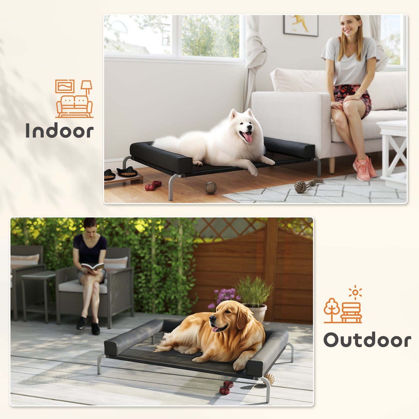 while the removable U-shaped pillow is washable for hassle-free maintenance.</li><li>Steel support: The outdoor dog bed features strong steel pipes
