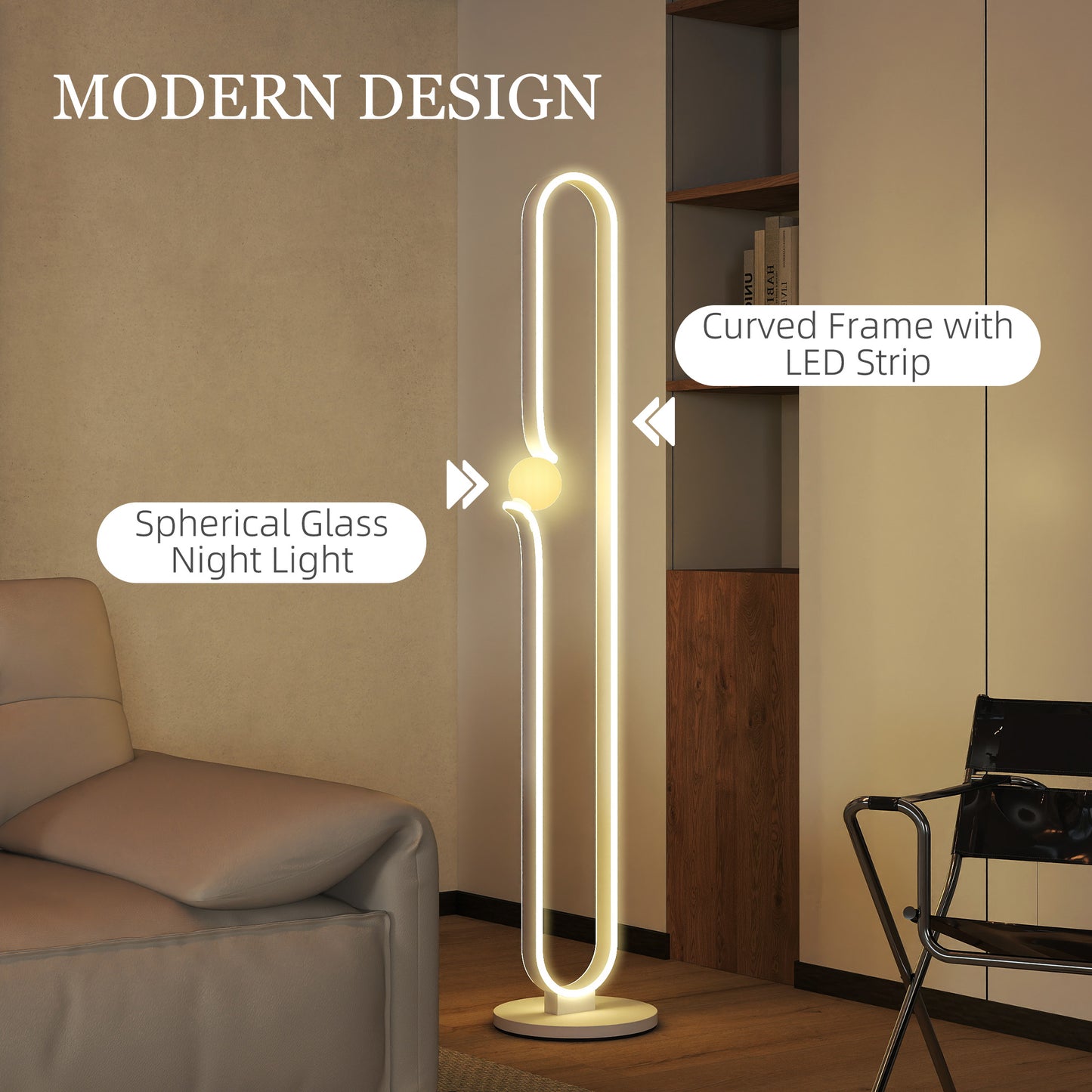 HOMCOM LED Floor Lamp, Dimmable Floor Standing Lamp with Glass Night Light, Foot Switch for Living Room, Bedroom, Office, White