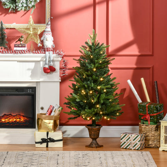 HOMCOM 1.2m 4ft Christmas Tree Entrance Decor 750 Tips Xmas Pre-lit Tree 80 LED with Vase Base