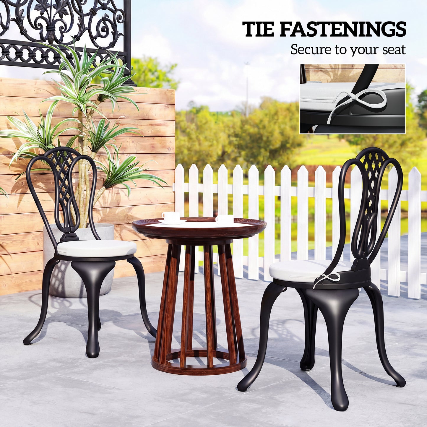 Outsunny Outdoor Bistro Chair Cushions Set of 4 with Removable Cover, 41 x 41 x 5 cm Round Seat Cushions with Ties, White