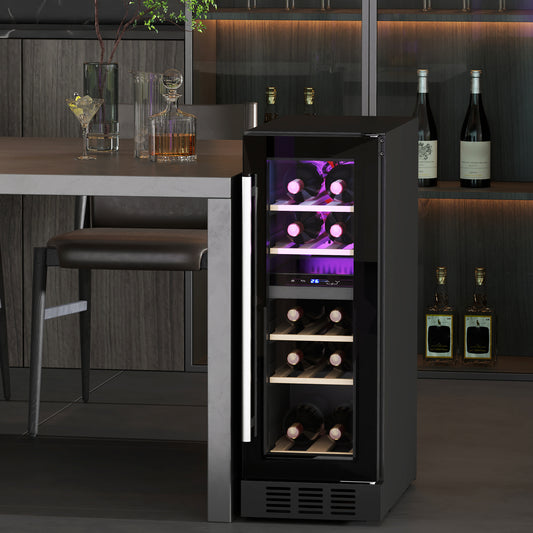 HOMCOM 16 Bottle Dual Zone 5-18â„ƒ Wine Fridge - Black