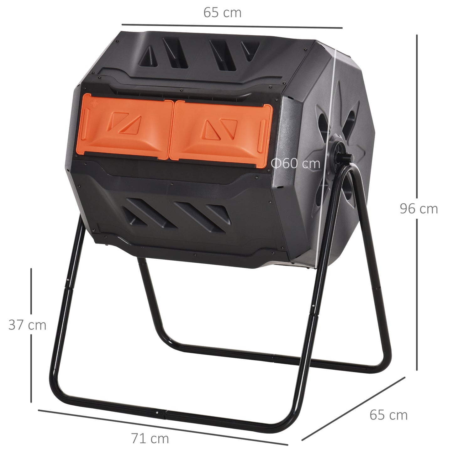 Outsunny 160L 360Â° Rotating Dual Chamber Composter - Orange