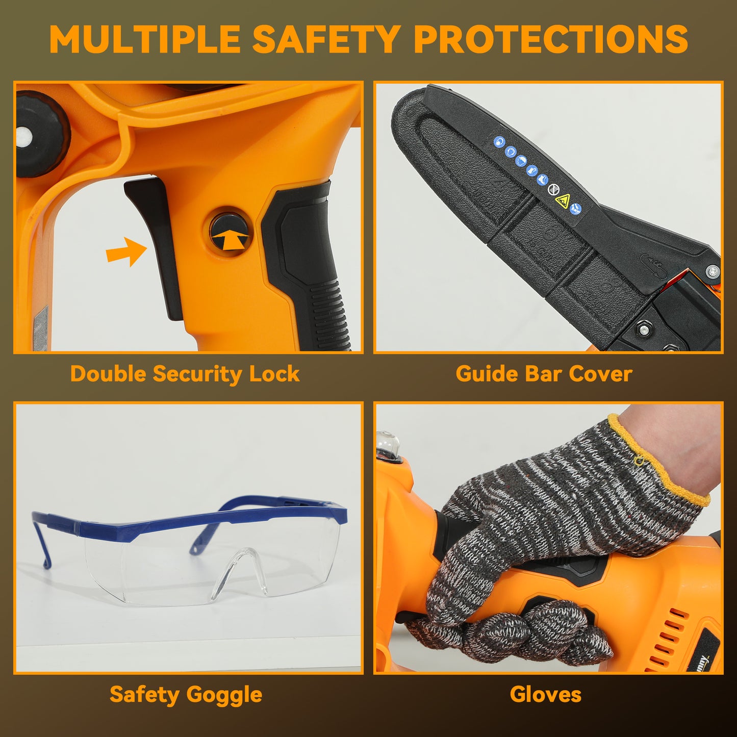 Outsunny Mini Chainsaw Cordless, 8 Inch Electric Chainsaw with 2 x 4000mAh Batteries, Brushless Motor and Safety Lock for Tree Trimming, Garden, Wood Cutting, Orange