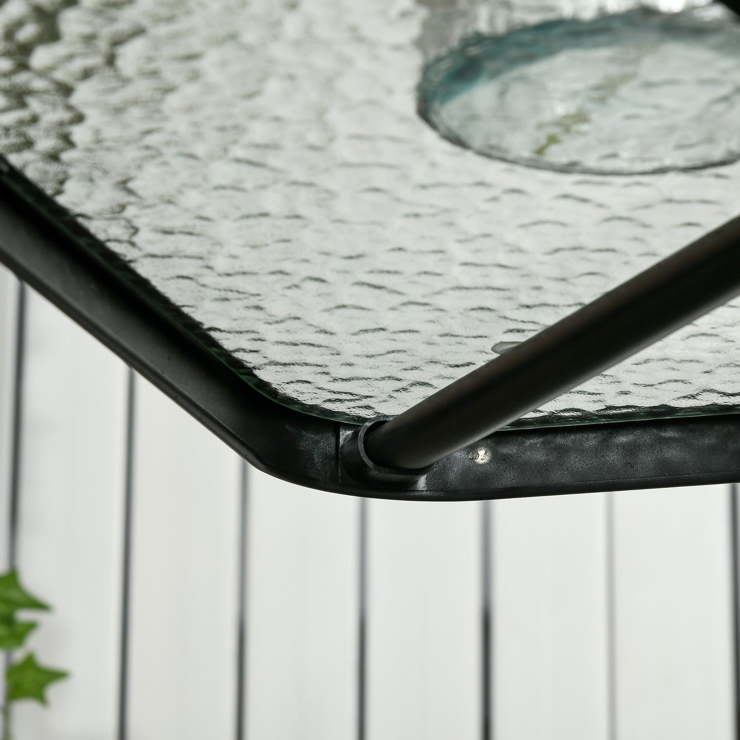 Outsunny Square Garden Dining Table with Tempered Glass Top & Umbrella Hole, 76 x 76 cm