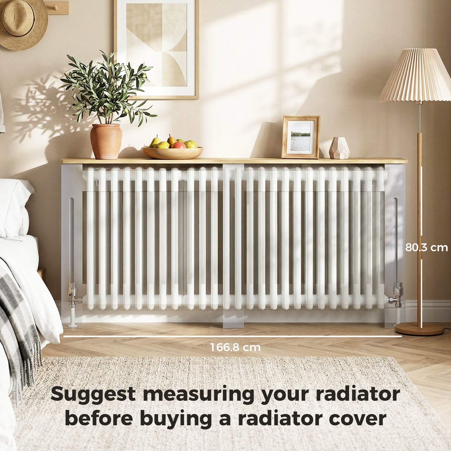 HOMCOM Slatted Radiator Cover, Painted Cabinet with Line Grill Design, 172L Ã— 19W Ã— 81H cm, Grey