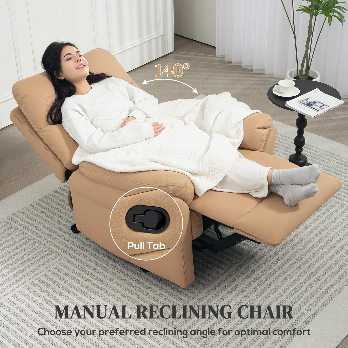 HOMCOM 140° Manual Reclining Armchair, with Footrest - Light Brown