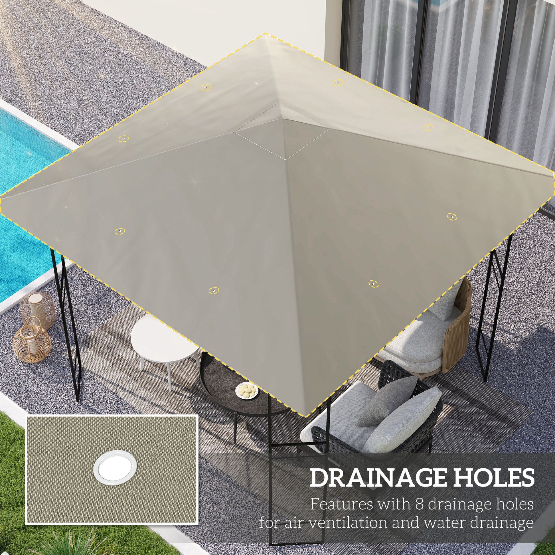 Outsunny 3 x 3(m) Gazebo Canopy Replacement, for 01-0867 - Light Grey