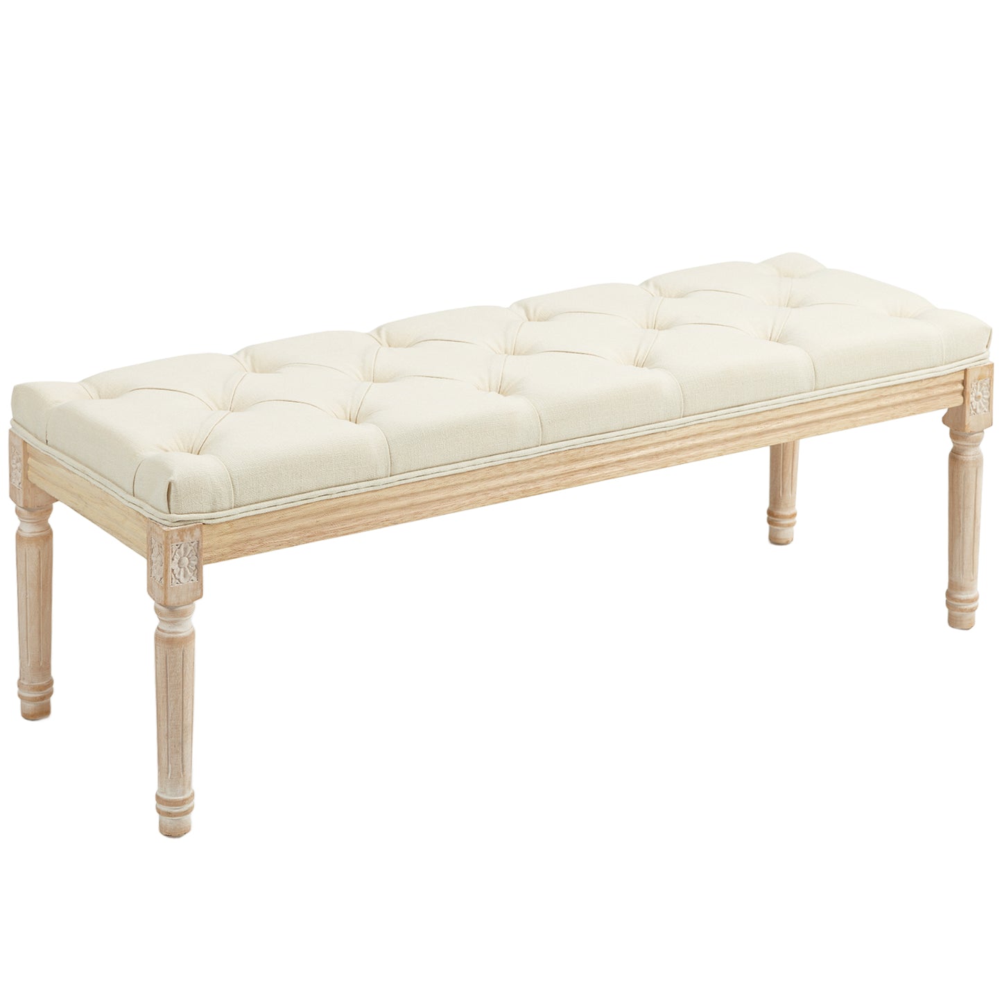 HOMCOM Vintage Wooden Bed End Bench - Cream White Default Title