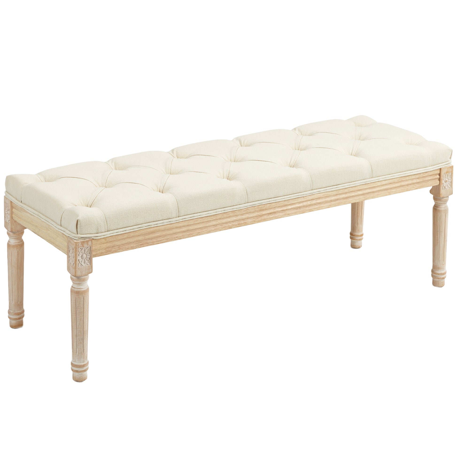 HOMCOM Vintage Wooden Bed End Bench - Cream White Default Title
