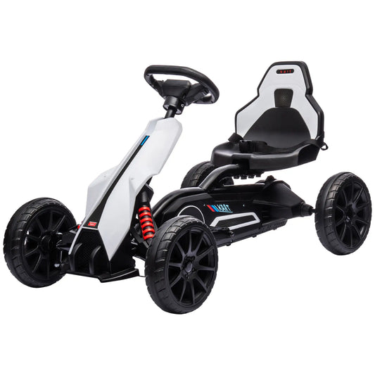 12V Electric Go Kart for Kids, Ride-On Racing Go Kart with Forward Reversing, Rechargeable Battery, 2 Speeds, for Boys Girls Aged 3-8 Years Old - White