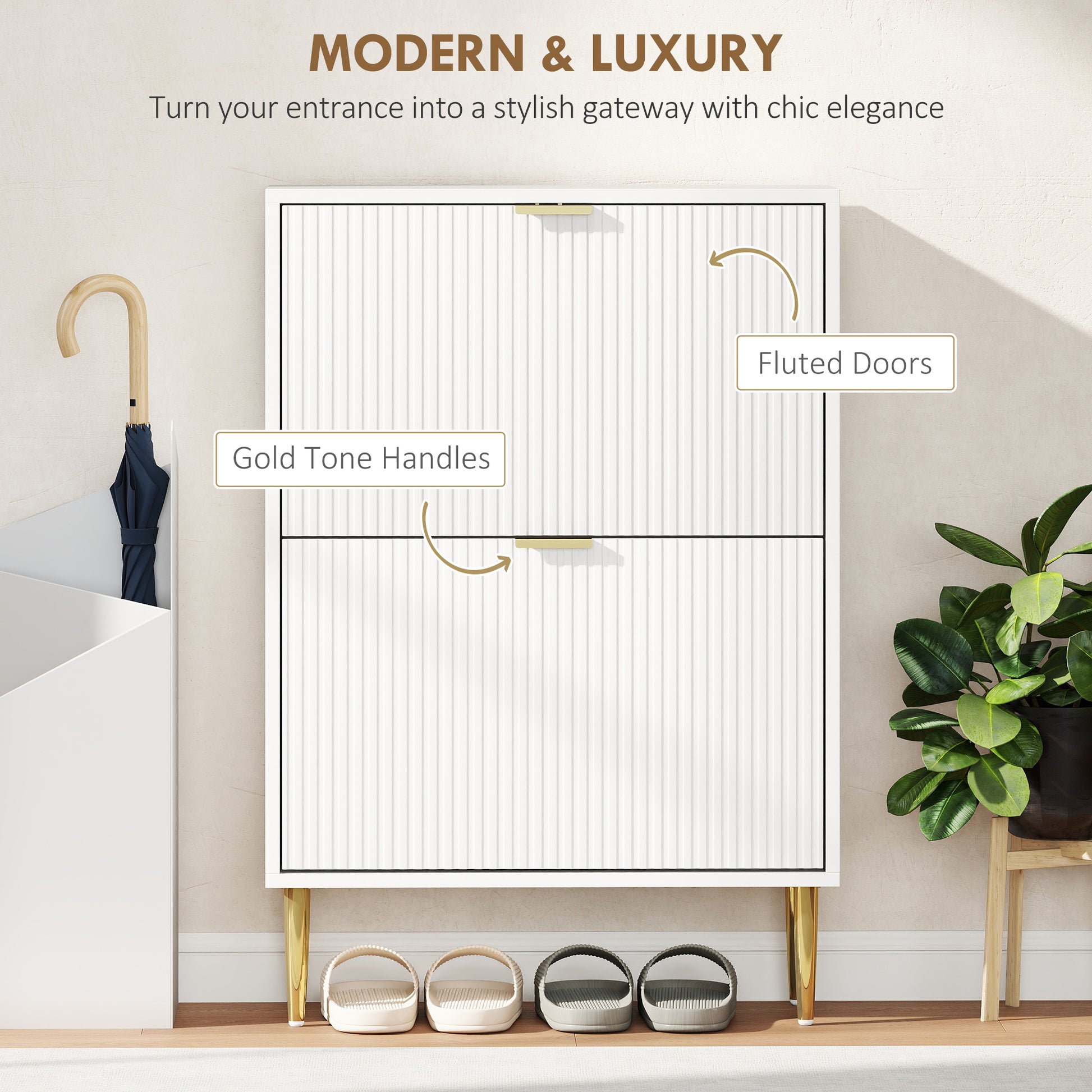 HOMCOM Elegant Two-Drawer Shoe Cabinet - White