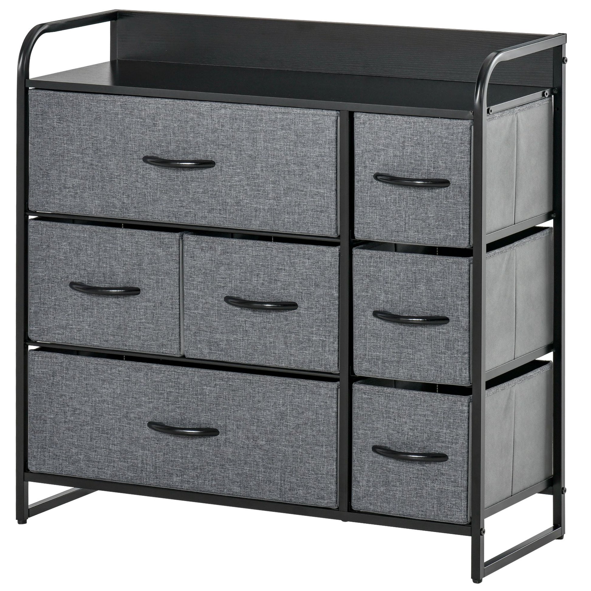 HOMCOM Chest of Drawers with 7 Foldable Drawers, 3-Tier Fabric Bedroom Dresser, Clothes Storage Unit for Bedroom, Living Room, Grey