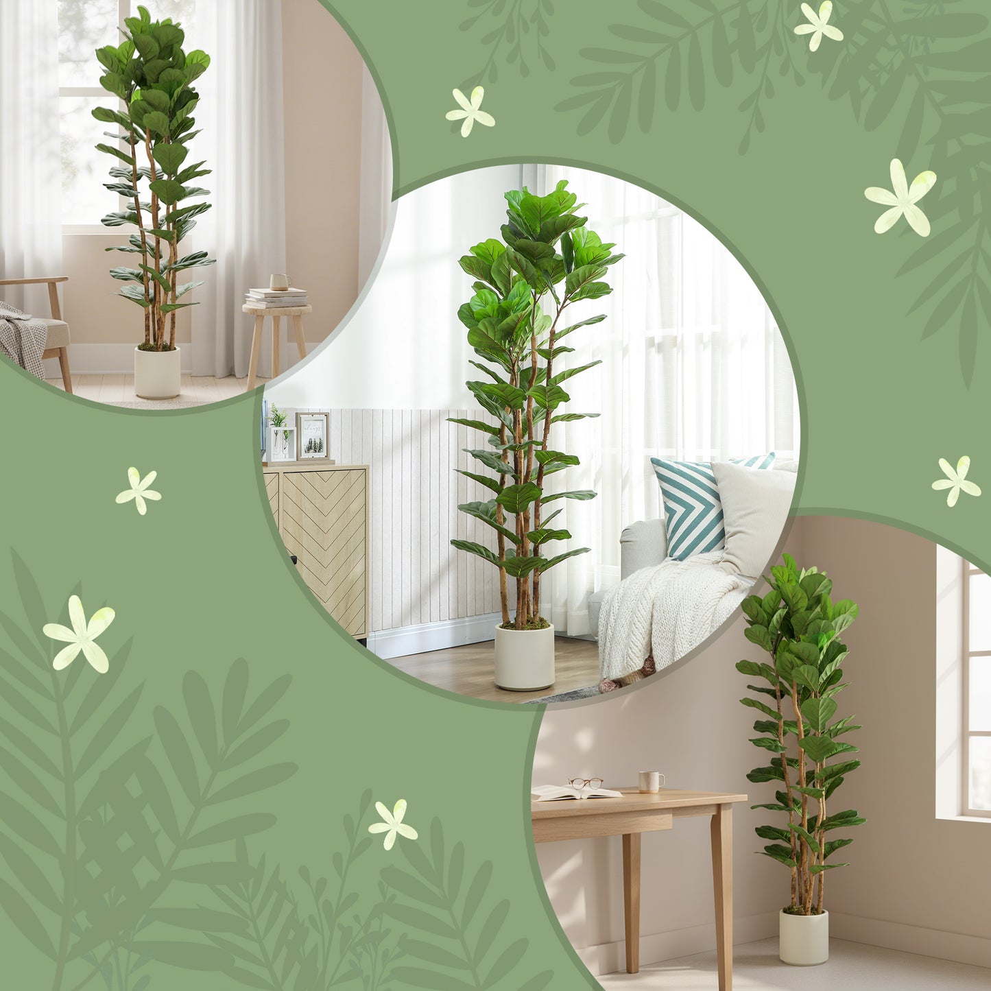 HOMCOM 180cm Artificial Fiddle Leaf Fig Tree - Green