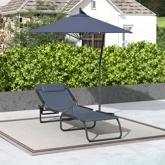 Outsunny Foldable Sun Lounger, Outdoor 4 Level Adjustable Backrest Reclining Chaise Chair, Steel Frame Recliner Chair for Camping, Hiking, Grey