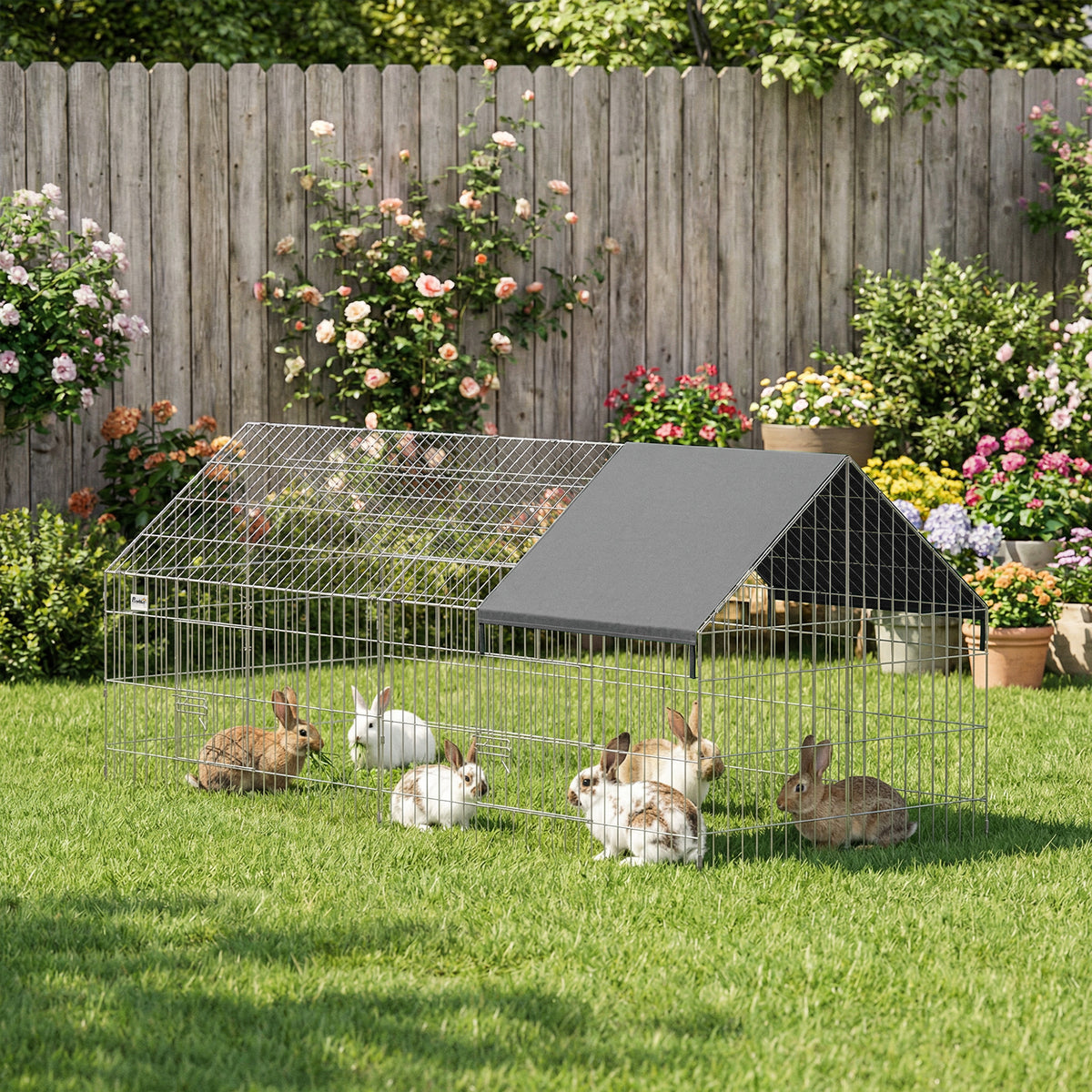 PawHut Rabbit Run with Protective Cover for  Small Animals, Chickens, Guinea Pigs, Tortoises, 180 x 75 x 75 cm, Black