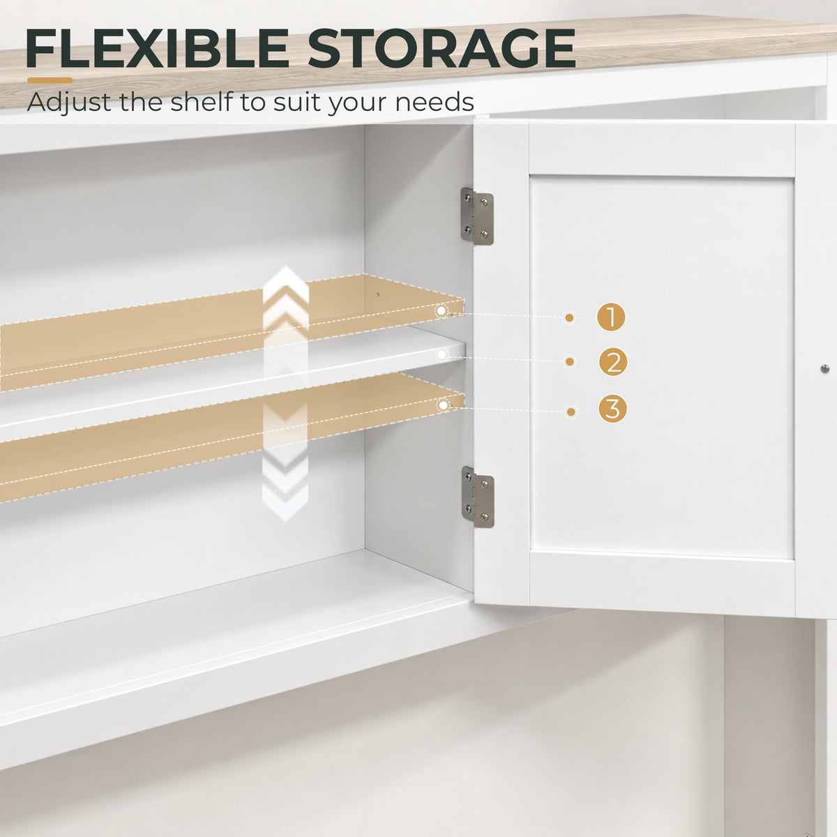 HOMCOM Pantry Cabinet with Charging Station, Microwave Stand, Rubbish Bin Cabinet, Adjustable Shelves, Barn Style Doors, White