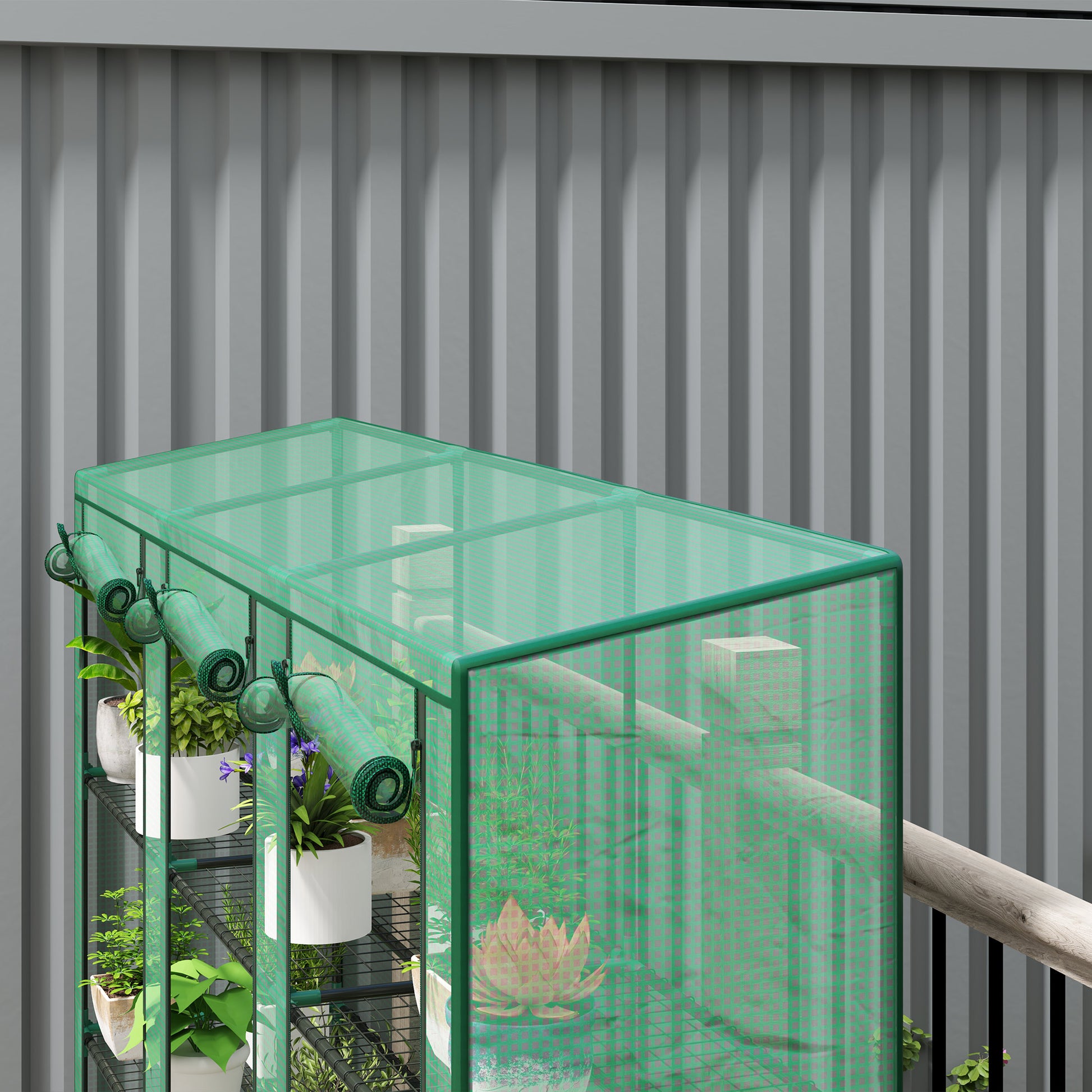 Outsunny 46 x 215 cm Nine-Shelf Greenhouse - Green