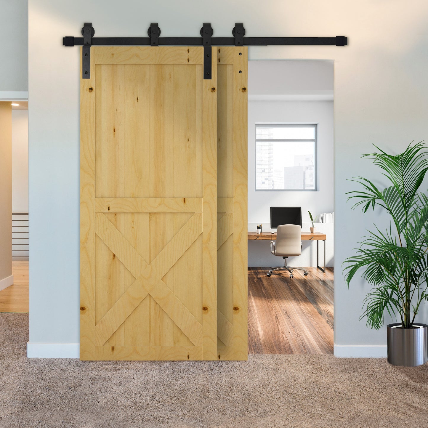 HOMCOM 6.6FT/200cm Sliding Barn Door Hardware Track Kit, 90kg Heavy Duty Carbon Steel Sliding Door Rail for 2 Doors, Black