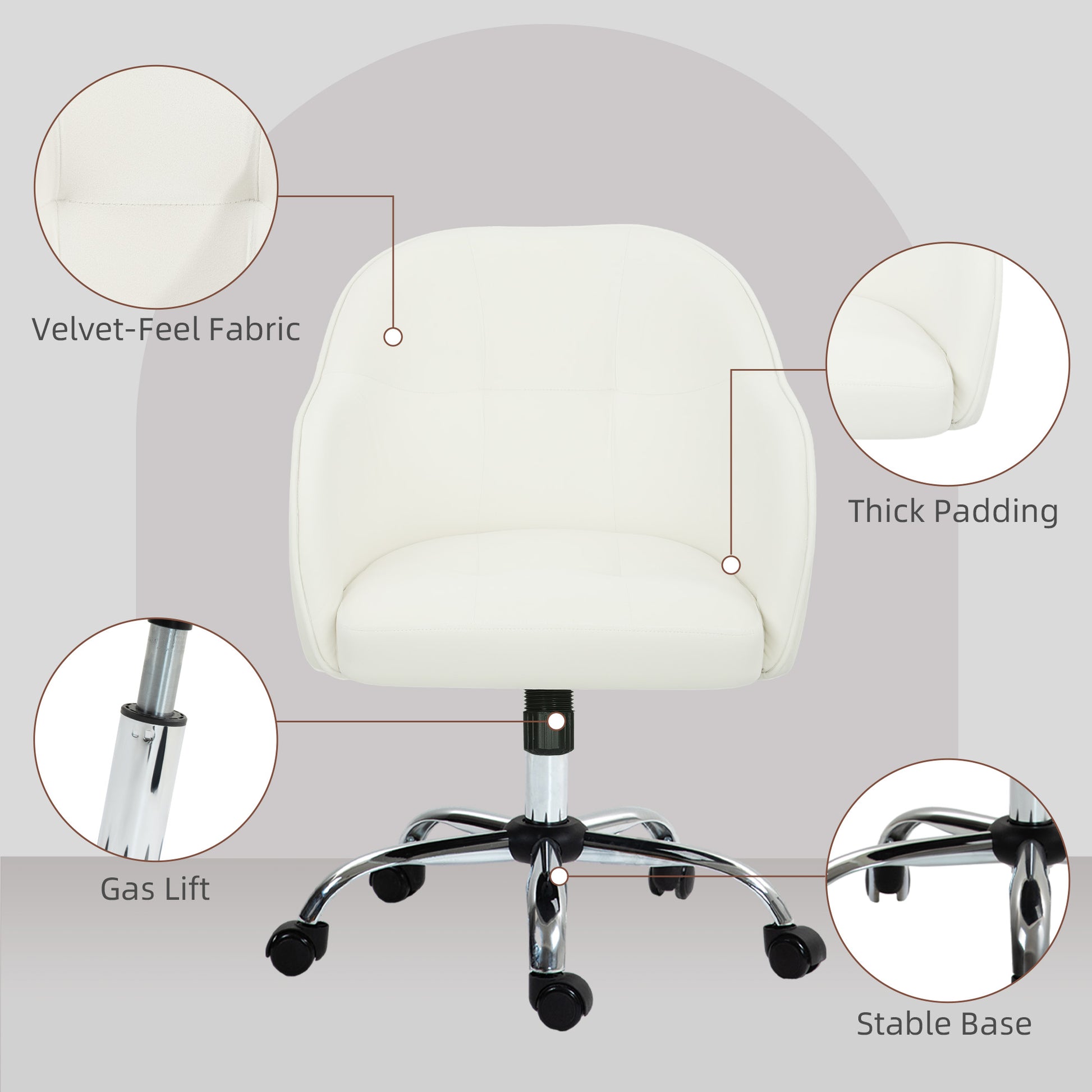 HOMCOM 46-56 cm Velvet-feel Office Chair - Cream