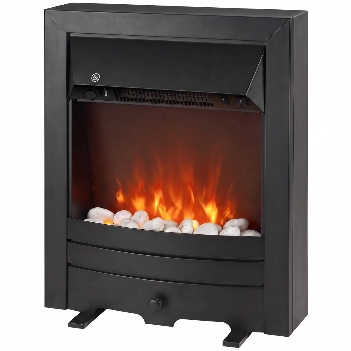 HOMCOM Electric Fireplace Stove Freestanding/Inset, 2000W, Electric Fire with LED Flame, Pebbles, Adjustable Thermostat, Black Default Title